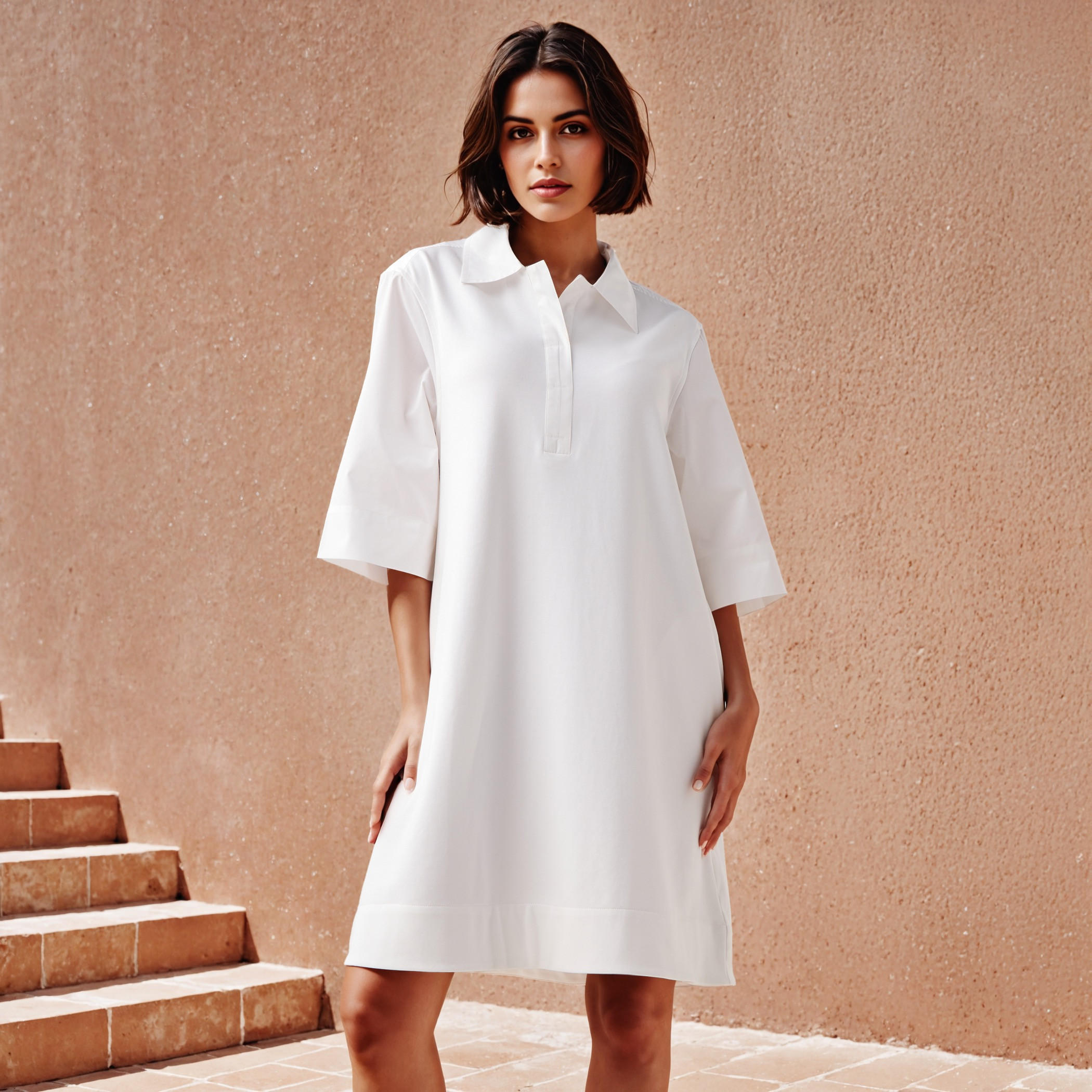 Collared Flared Shirt Dress-women-clothing-dresses-image-1