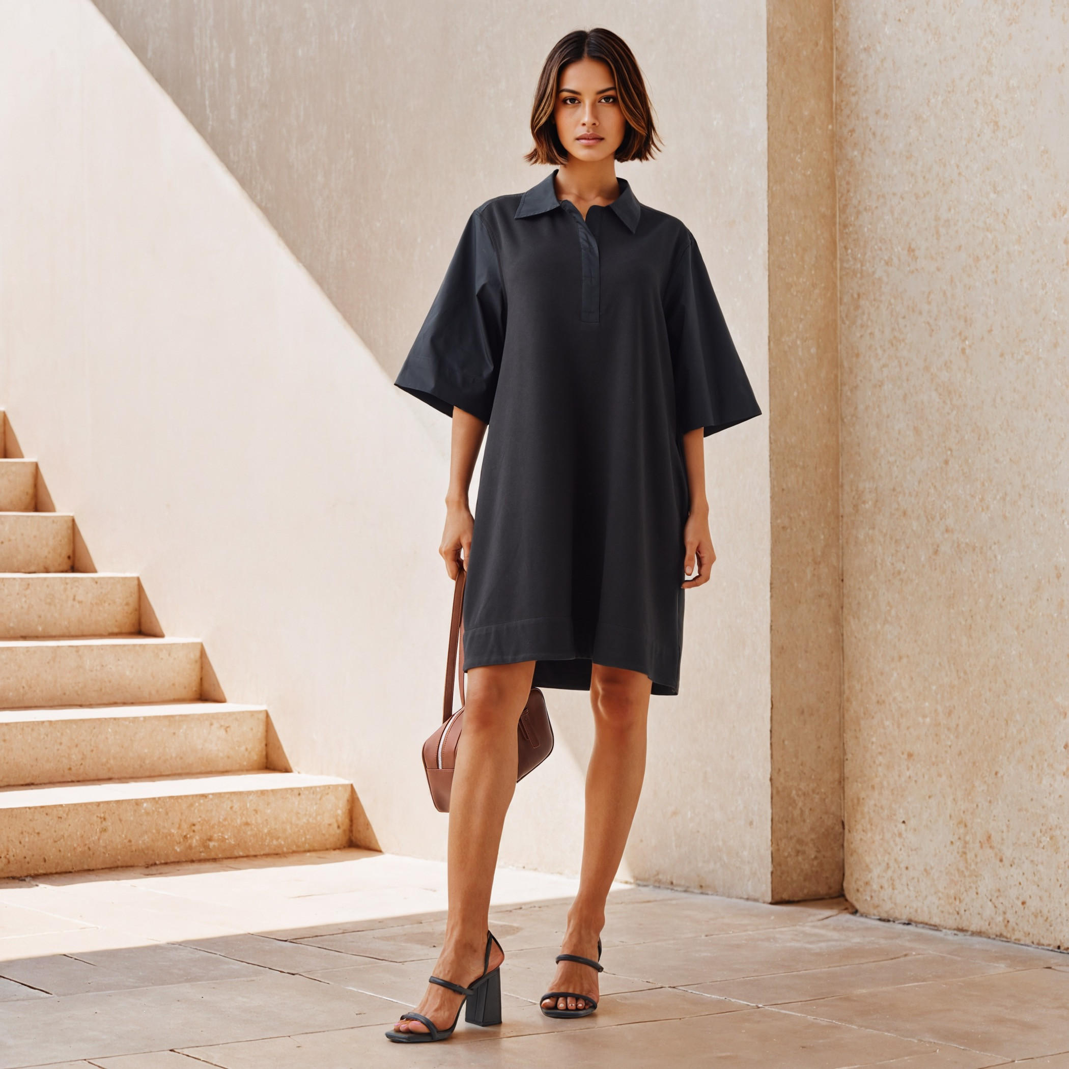 Collared Flared Shirt Dress-women-clothing-dresses-image-2