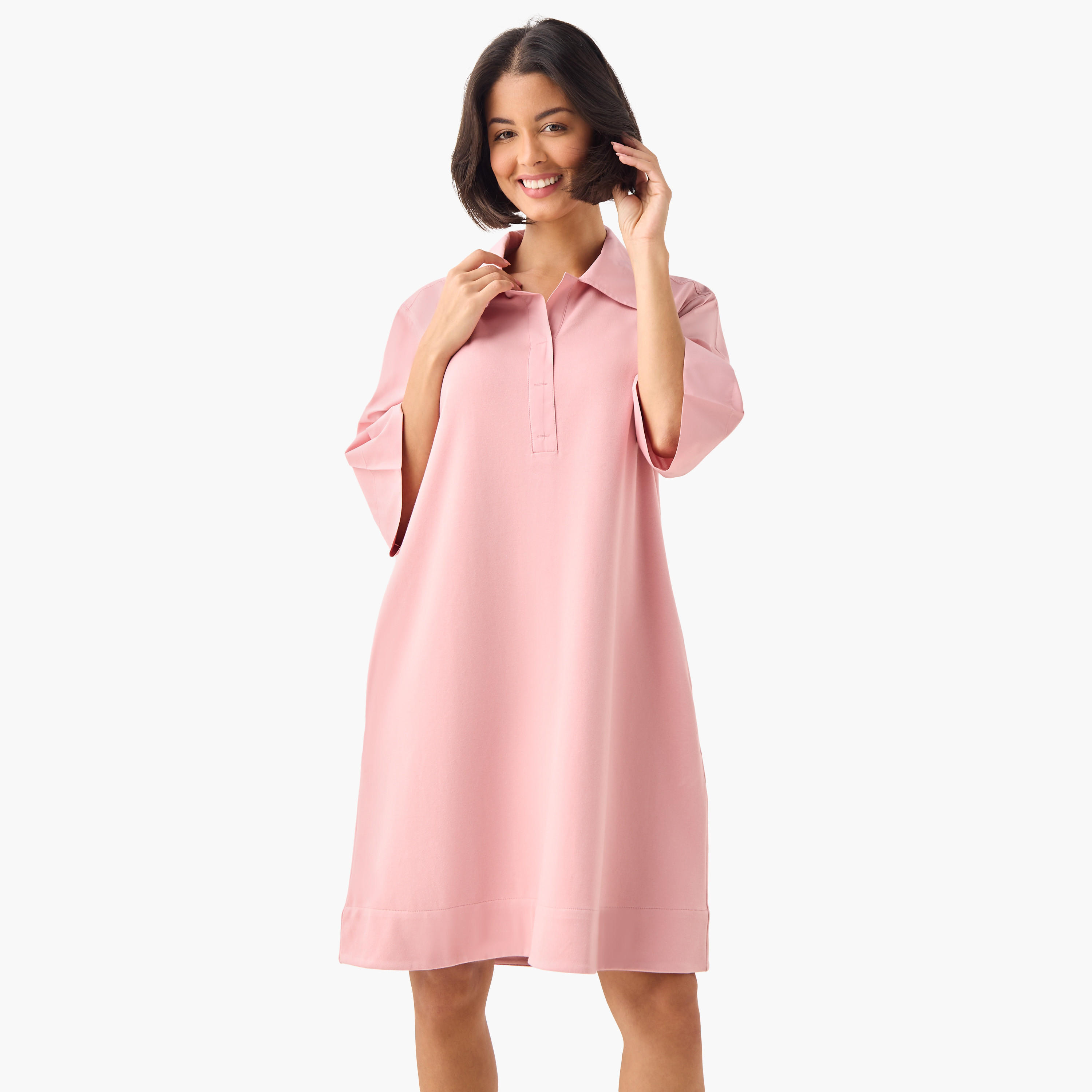 Collared Flared Shirt Dress-women-clothing-dresses-image-1