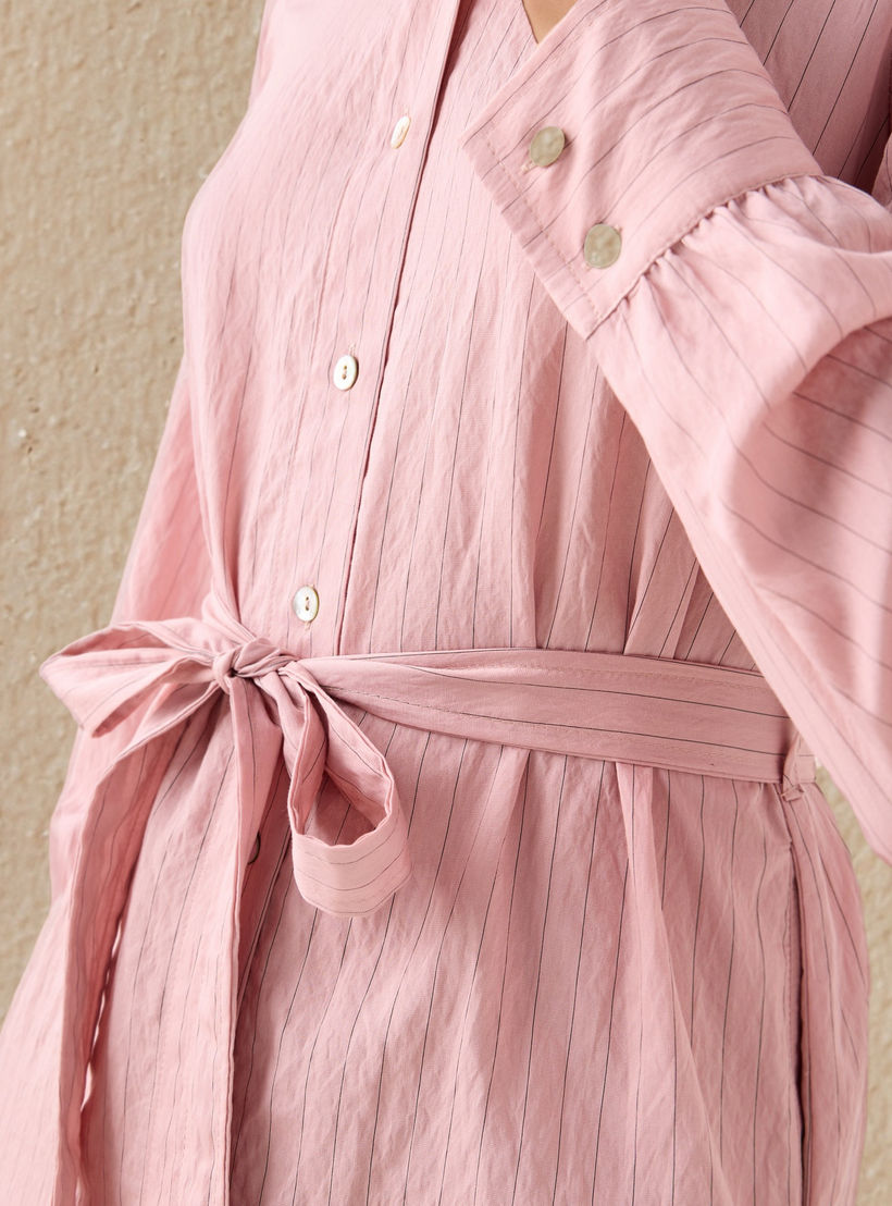 Striped Midi Shirt Dress with Belt-women-clothing-dresses-image-4