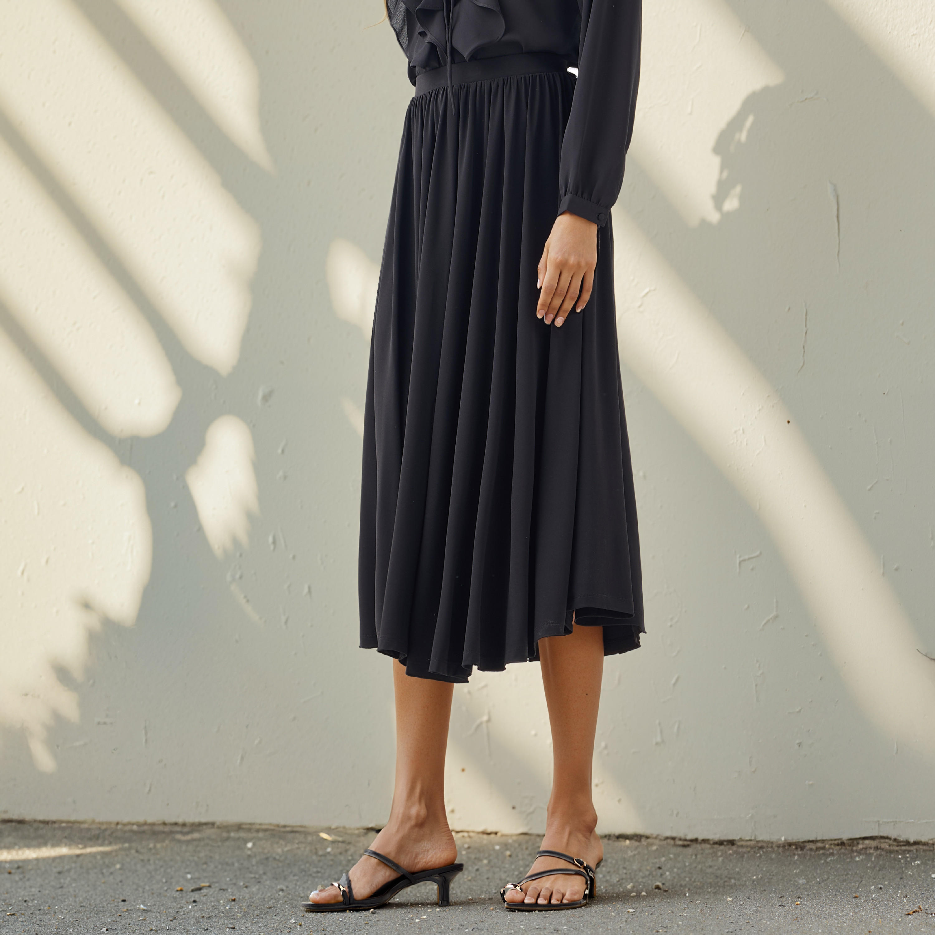 Pleated Flared Skirt with Flexi Comfort Elasticated Waistband-women-clothing-bottoms-skirts-image-1