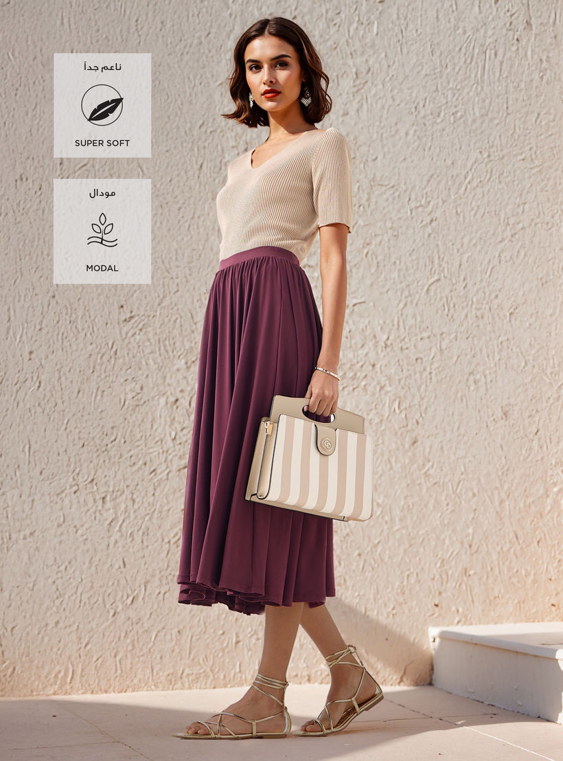 Pleated Flared Skirt with Flexi Comfort Elasticated Waistband-women-clothing-bottoms-skirts-image-2