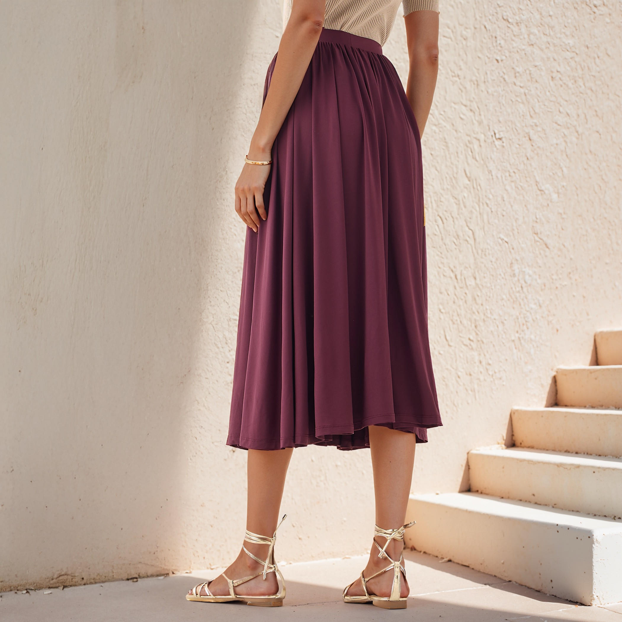 Pleated Flared Skirt with Flexi Comfort Elasticated Waistband-women-clothing-bottoms-skirts-image-3