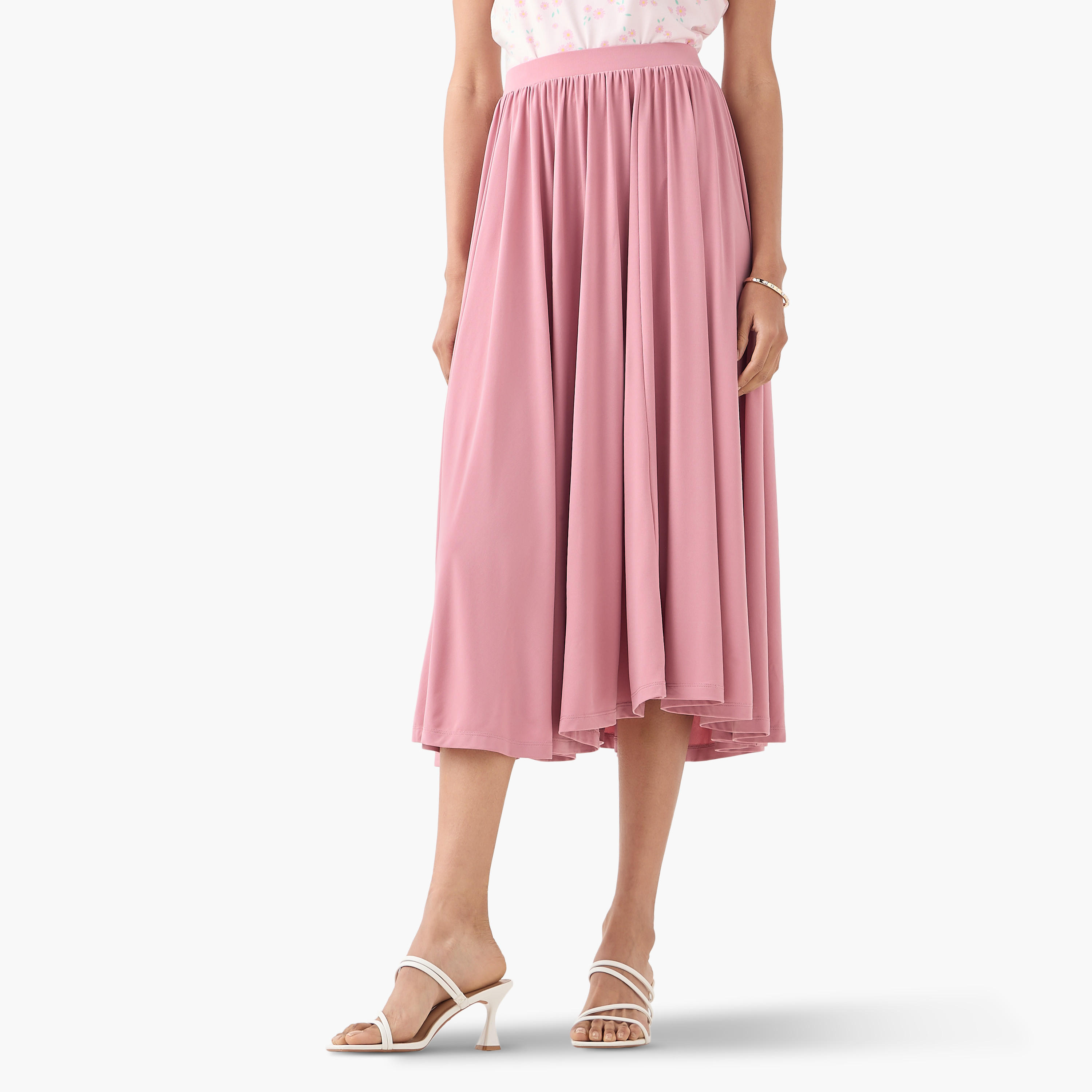 تنورة واسعة بكُسرات وخصر مطاطي فليكسي كومفورت-women-clothing-bottoms-skirts-image-1