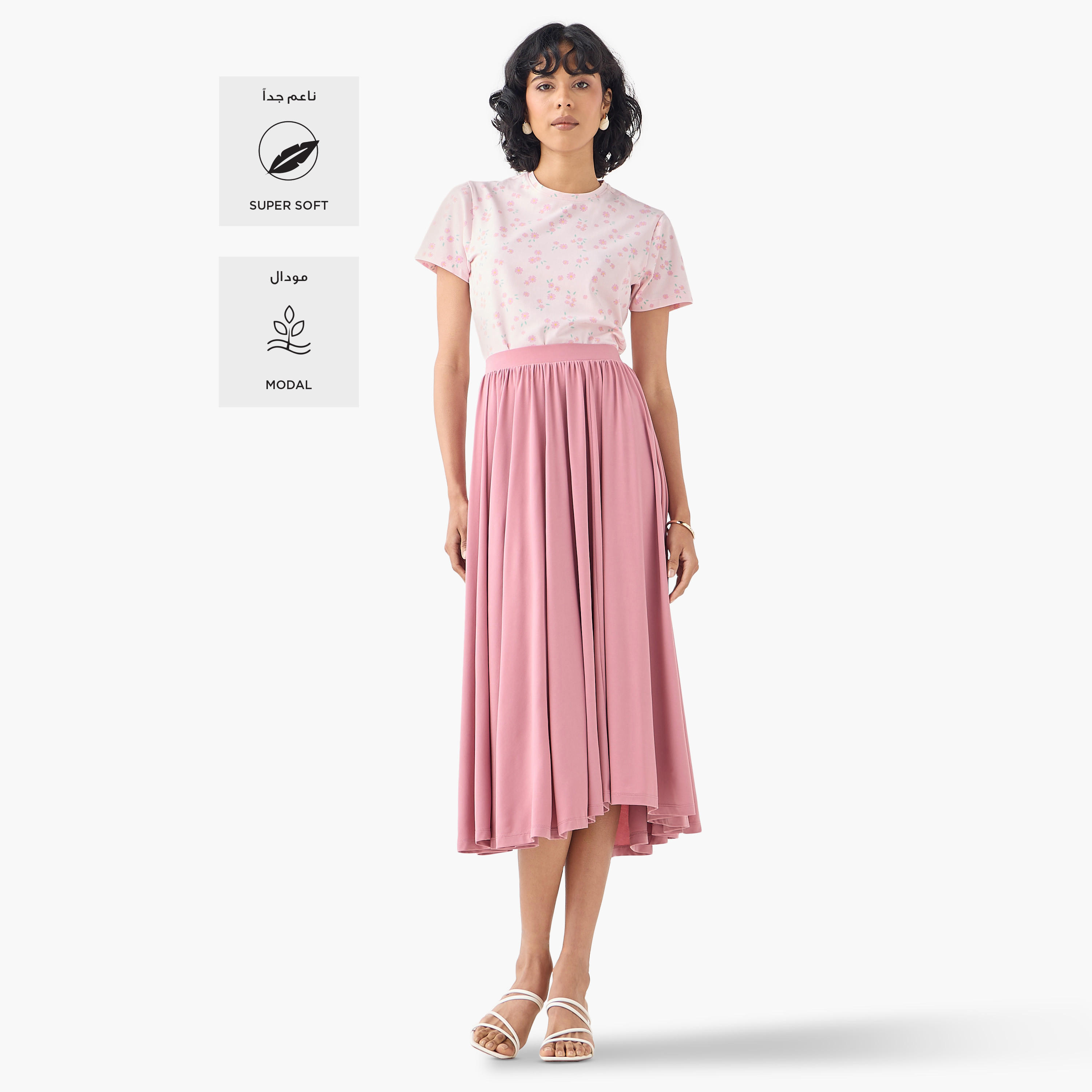 تنورة واسعة بكُسرات وخصر مطاطي فليكسي كومفورت-women-clothing-bottoms-skirts-image-2