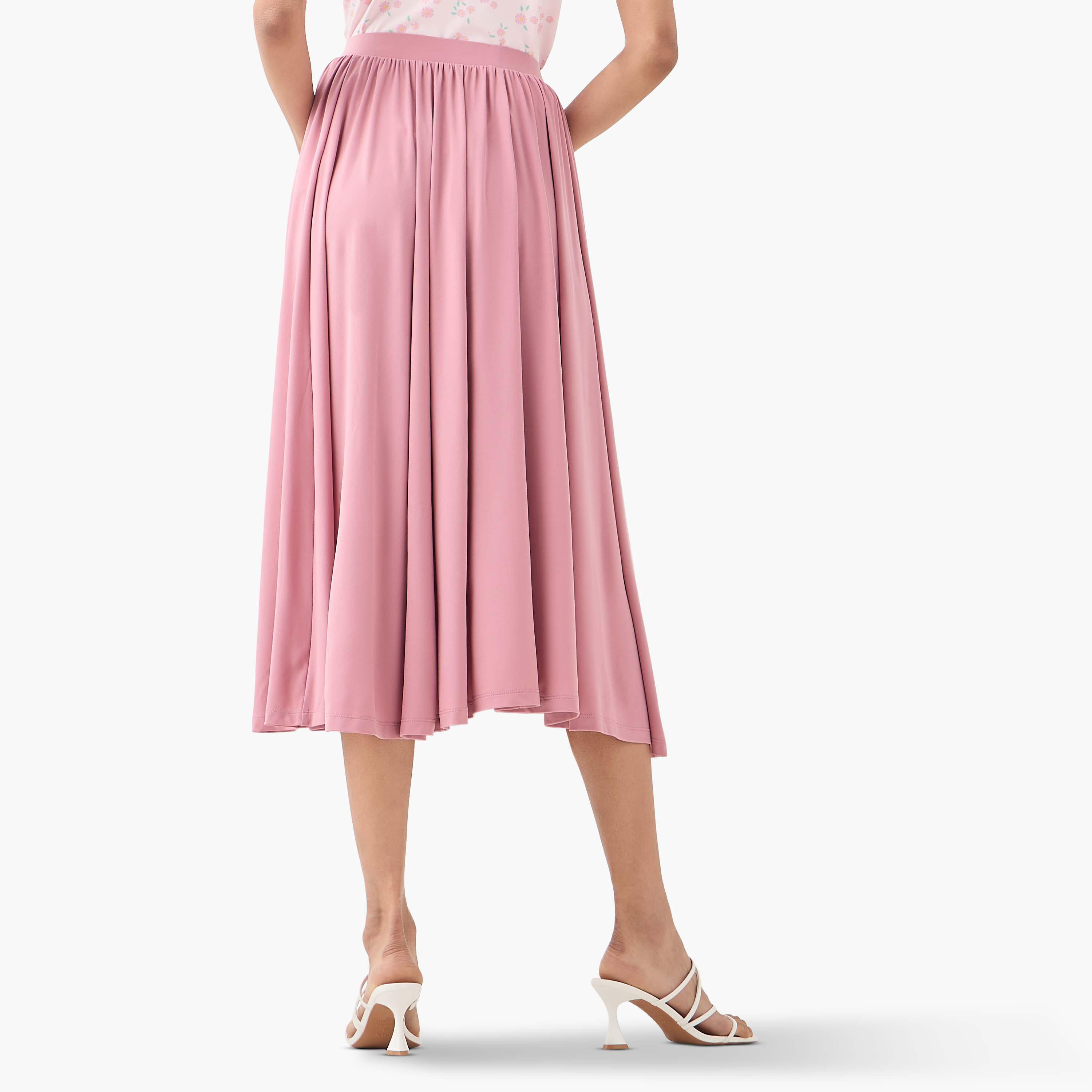 تنورة واسعة بكُسرات وخصر مطاطي فليكسي كومفورت-women-clothing-bottoms-skirts-image-3