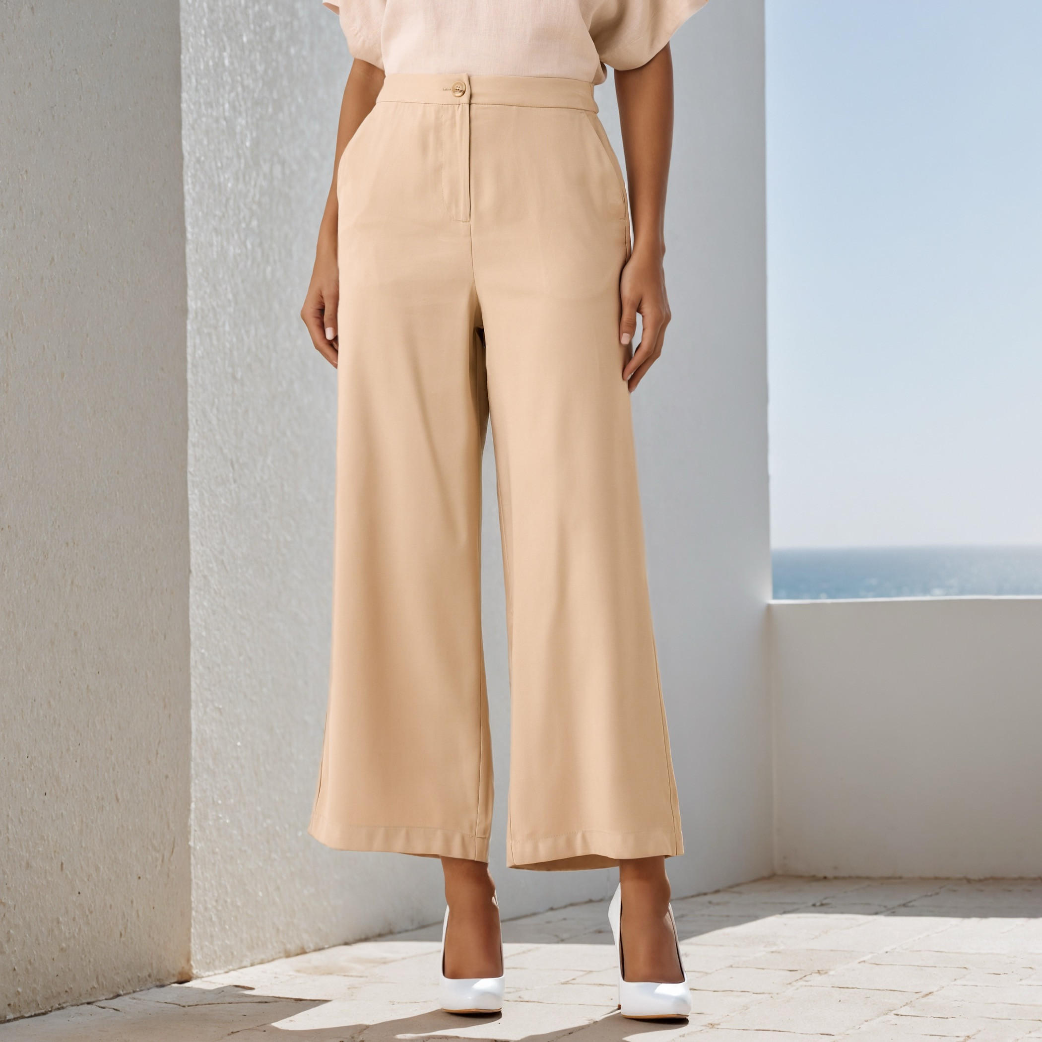 بنطلون تويل بأرجل واسعة وجيوب-women-clothing-bottoms-trousers-image-1