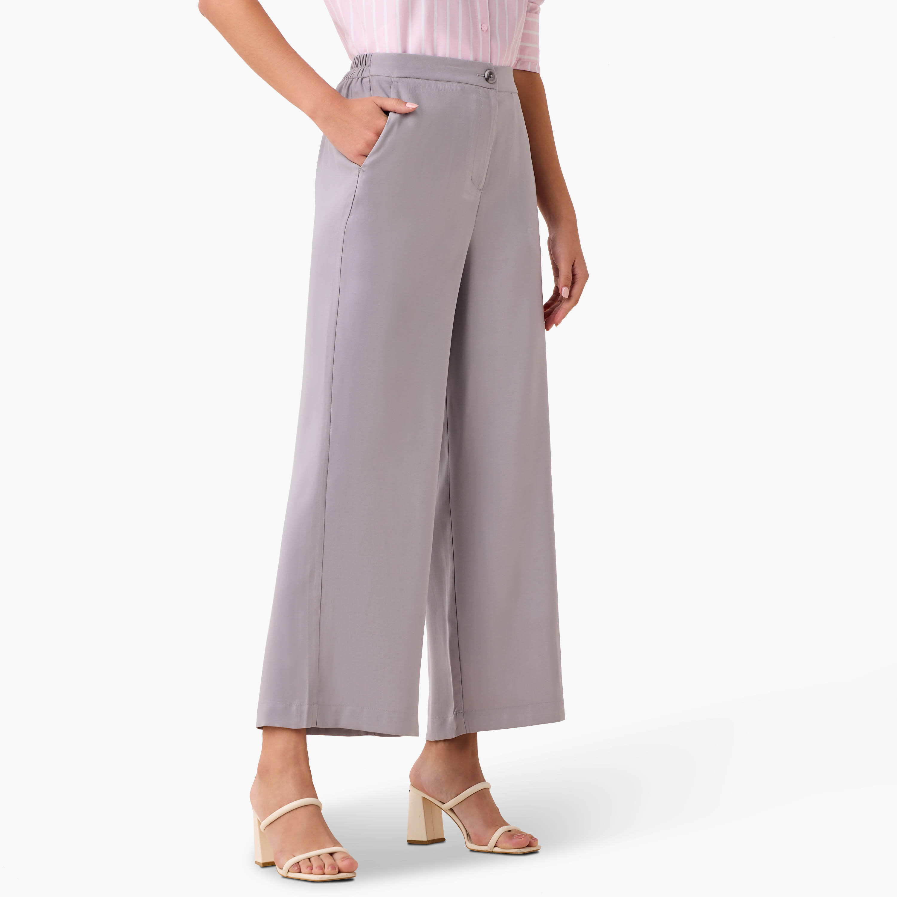 Wide Leg Twill Trousers with Pockets-women-clothing-bottoms-trousers-image-1