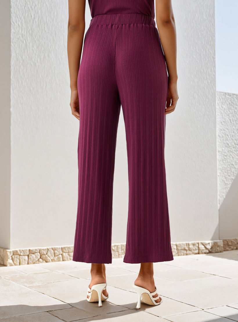 بنطلون واسع الساقين مضلع بخصر مطاطي وجيوب-women-clothing-coordsets-image-3