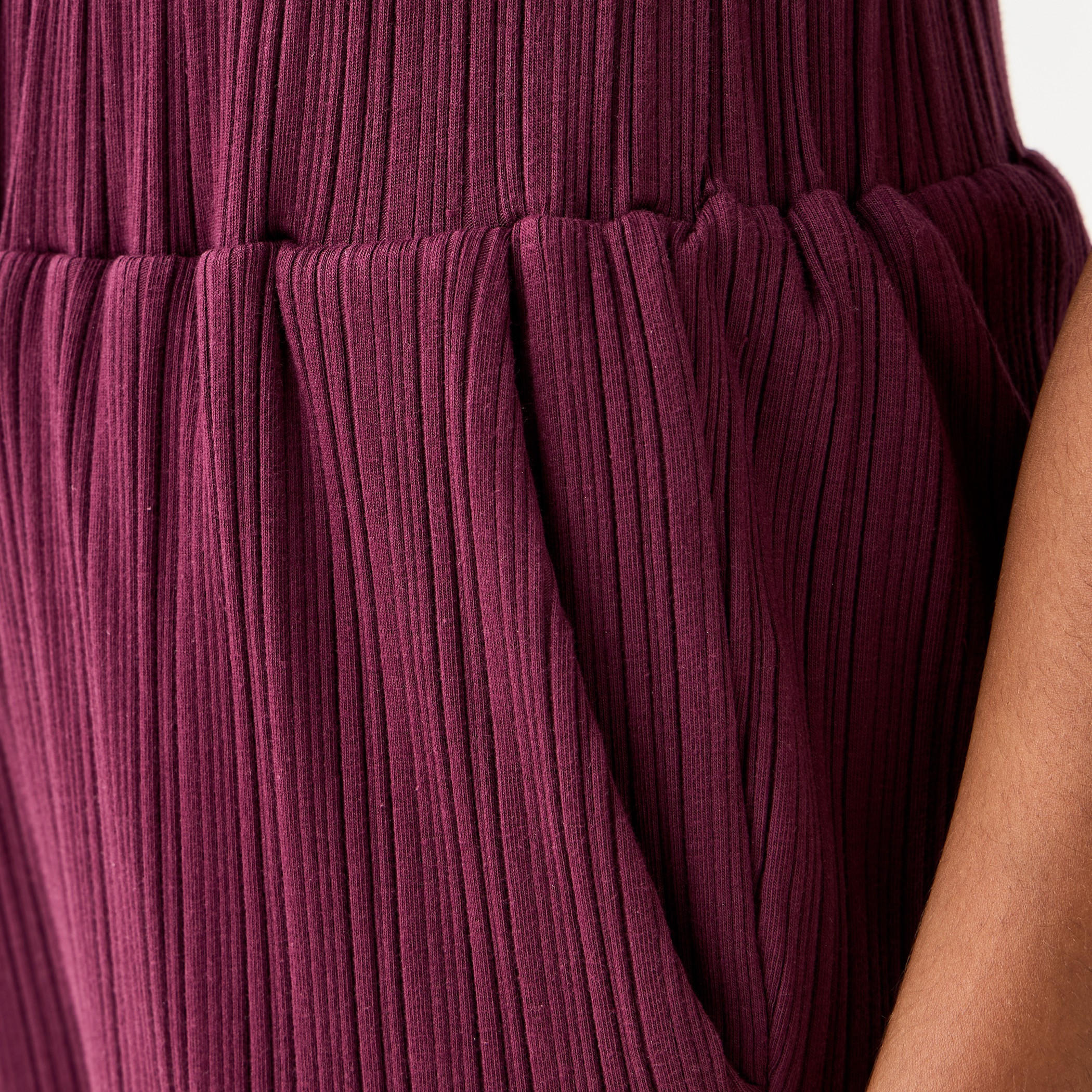 بنطلون واسع الساقين مضلع بخصر مطاطي وجيوب-women-clothing-coordsets-image-5