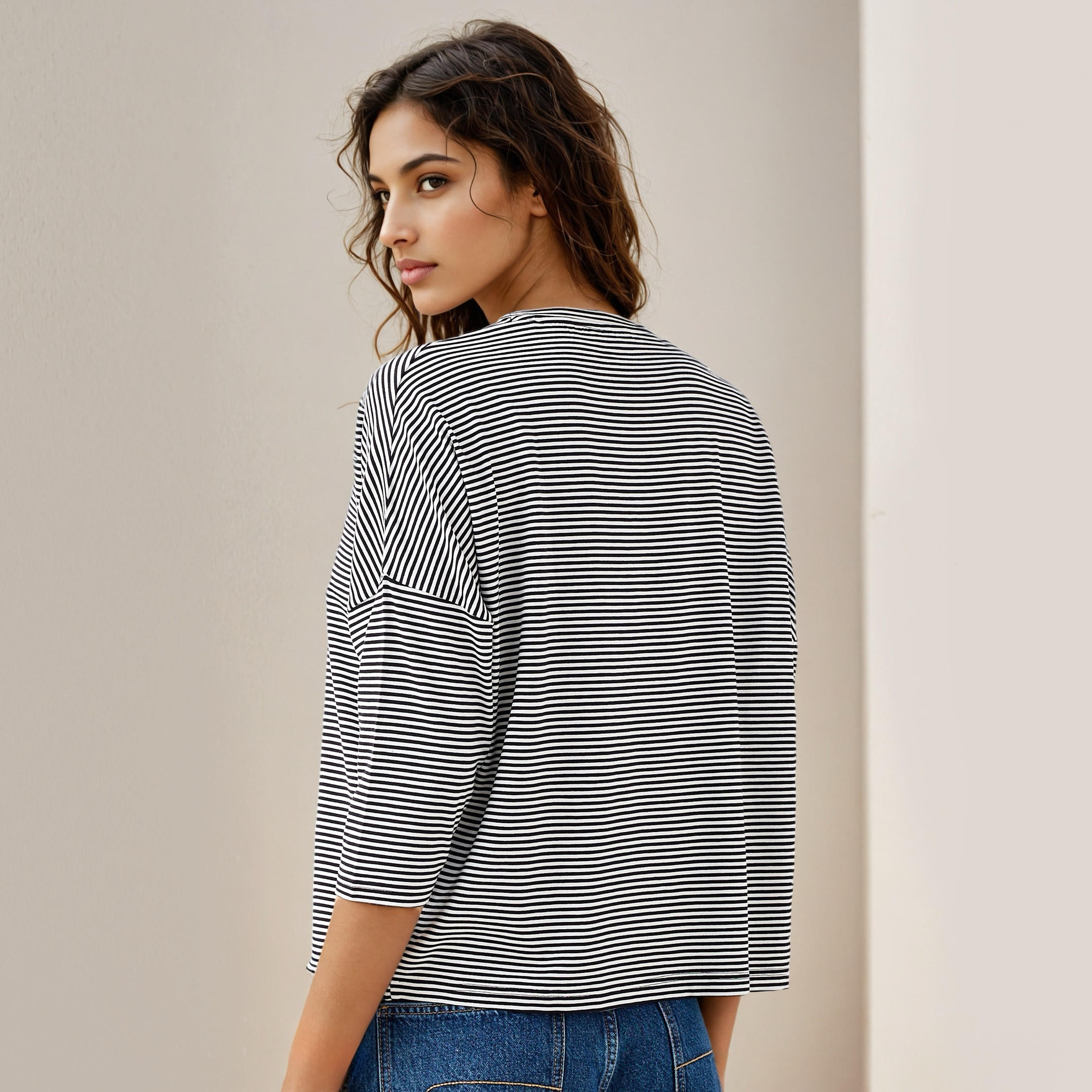 تيشيرت مقلم بأكمام بأكتاف منسدلة-women-clothing-tshirts-image-3