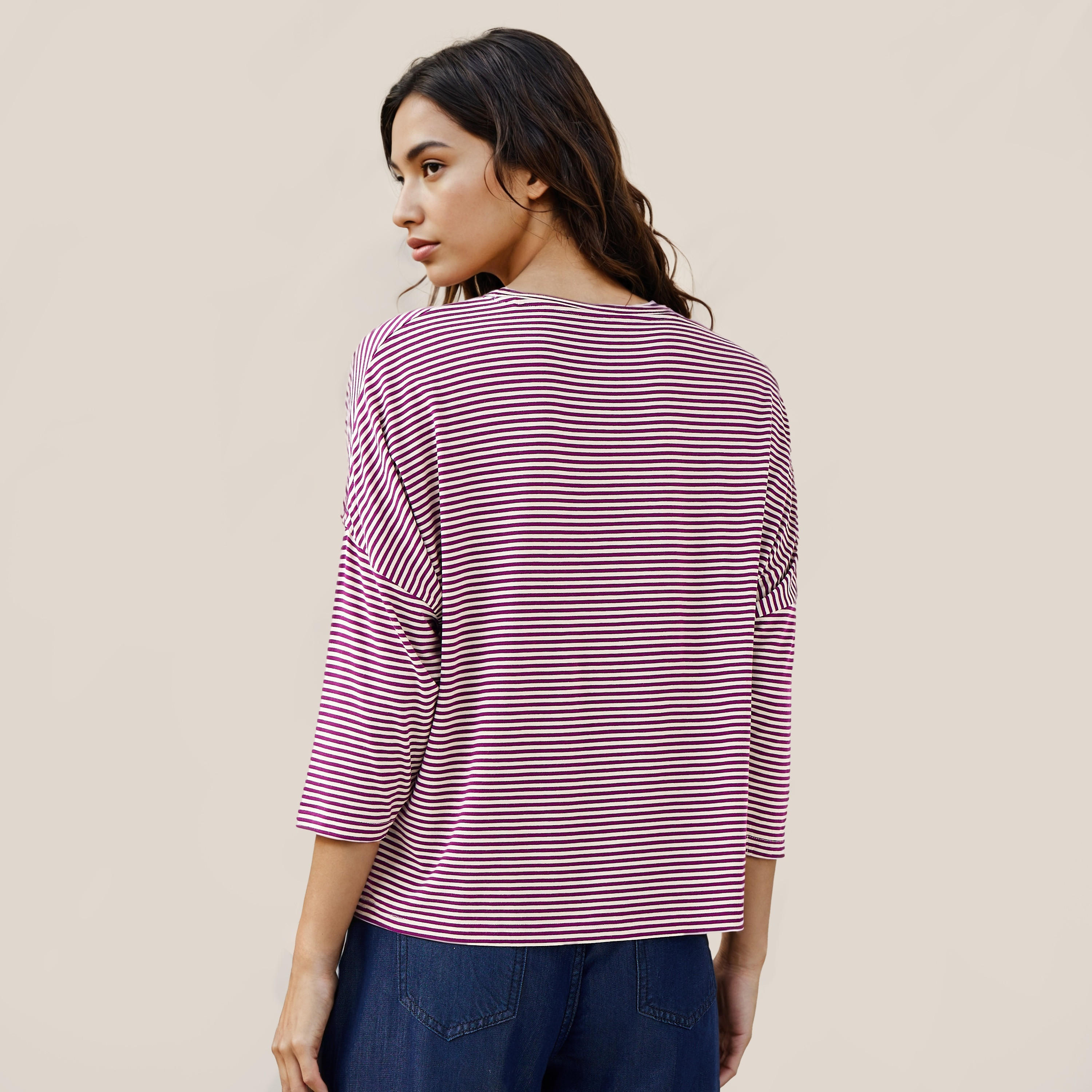Striped T-shirt with Drop Shoulder Sleeves-women-clothing-tshirts-image-3