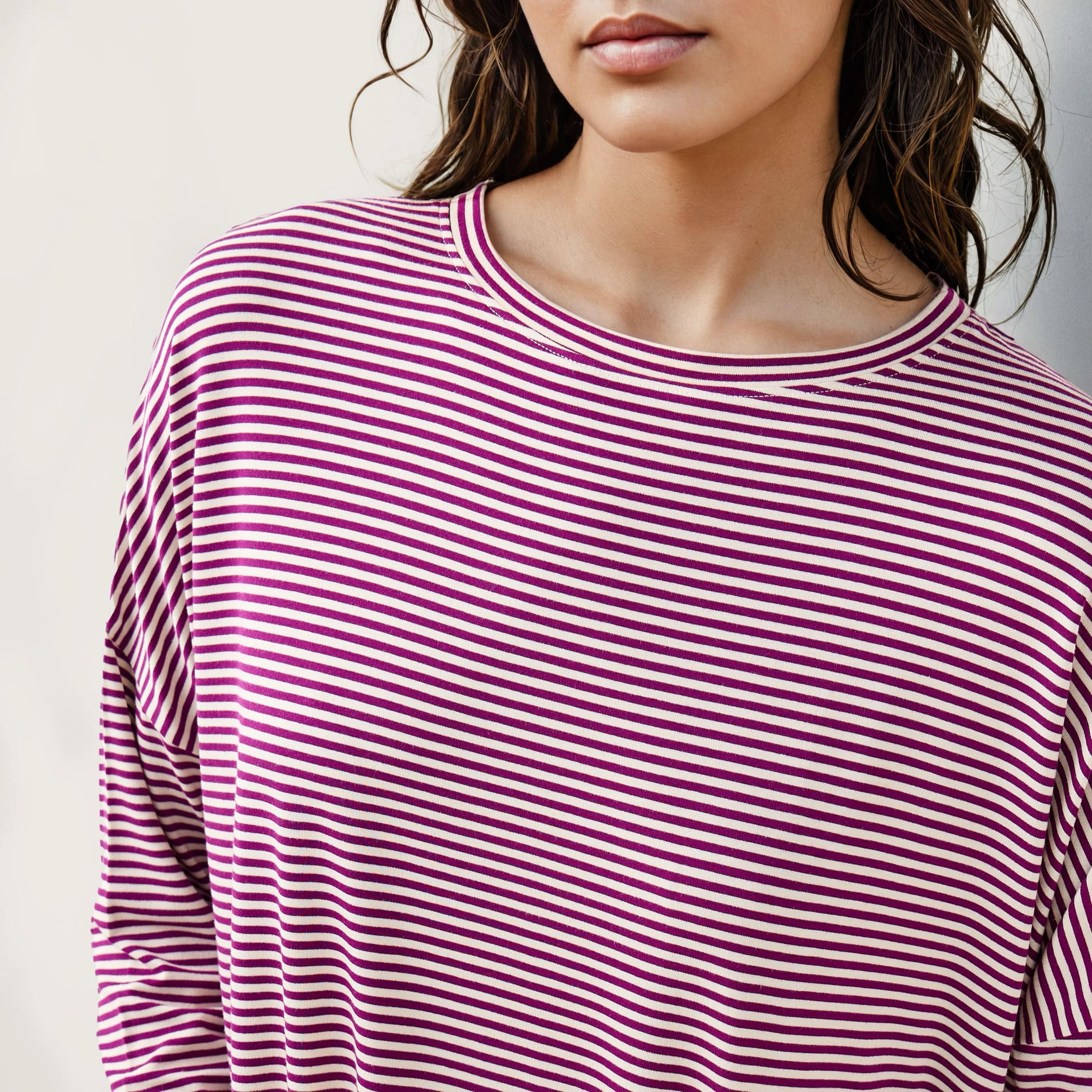 Striped T-shirt with Drop Shoulder Sleeves-women-clothing-tshirts-image-4