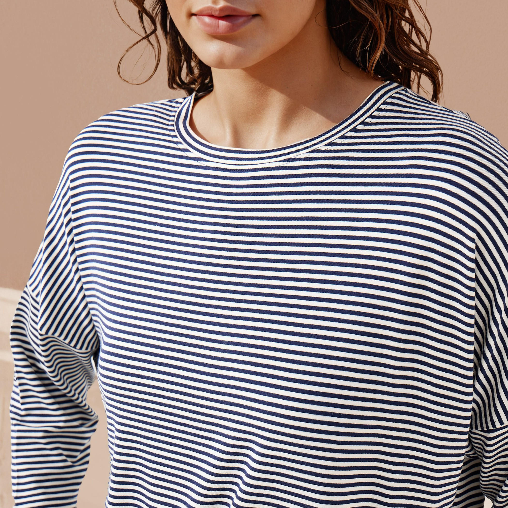 Striped T-shirt with Drop Shoulder Sleeves-women-clothing-tshirts-image-4