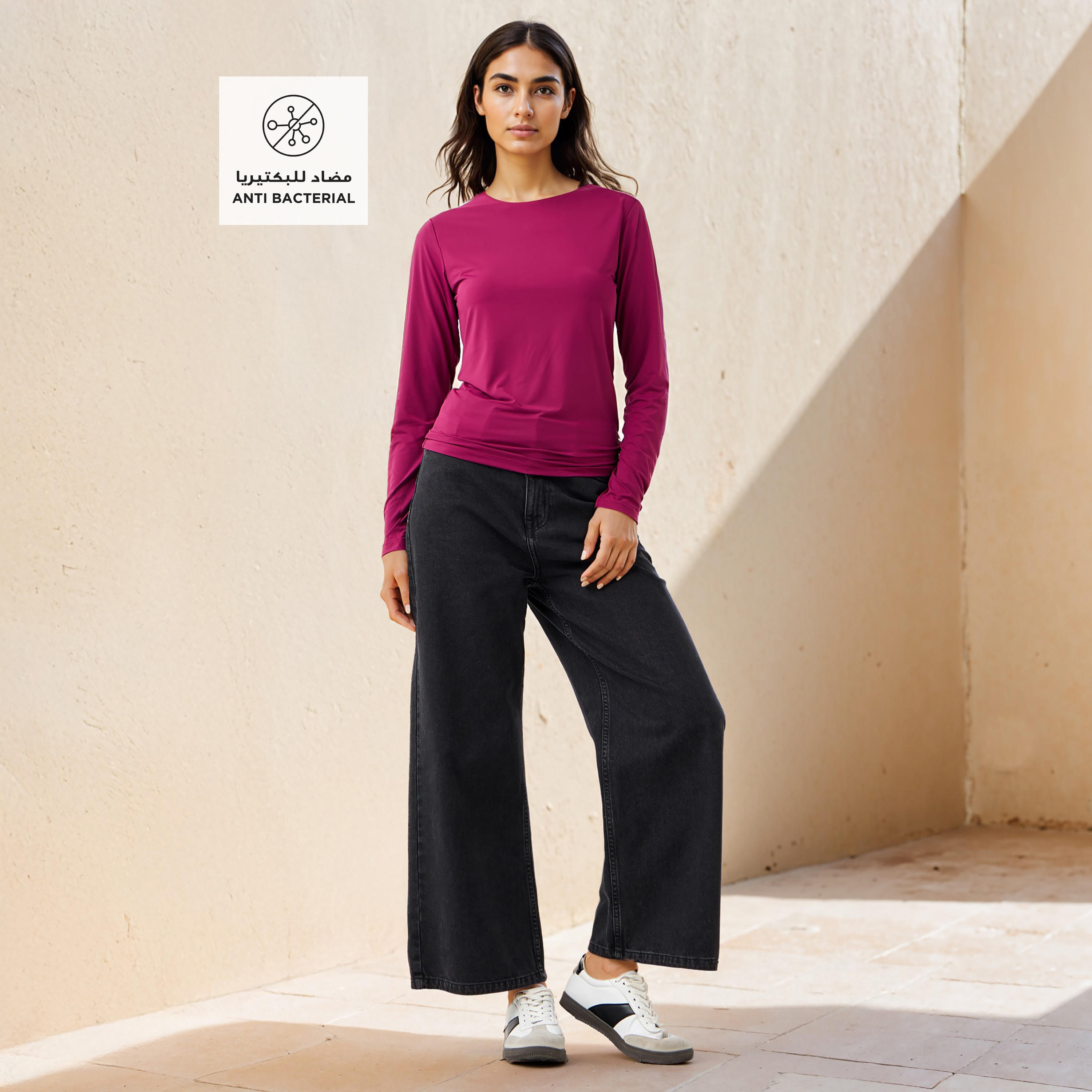 تيشيرت بياقة ضيقة وأكمام طويلة-women-clothing-tshirts-image-2