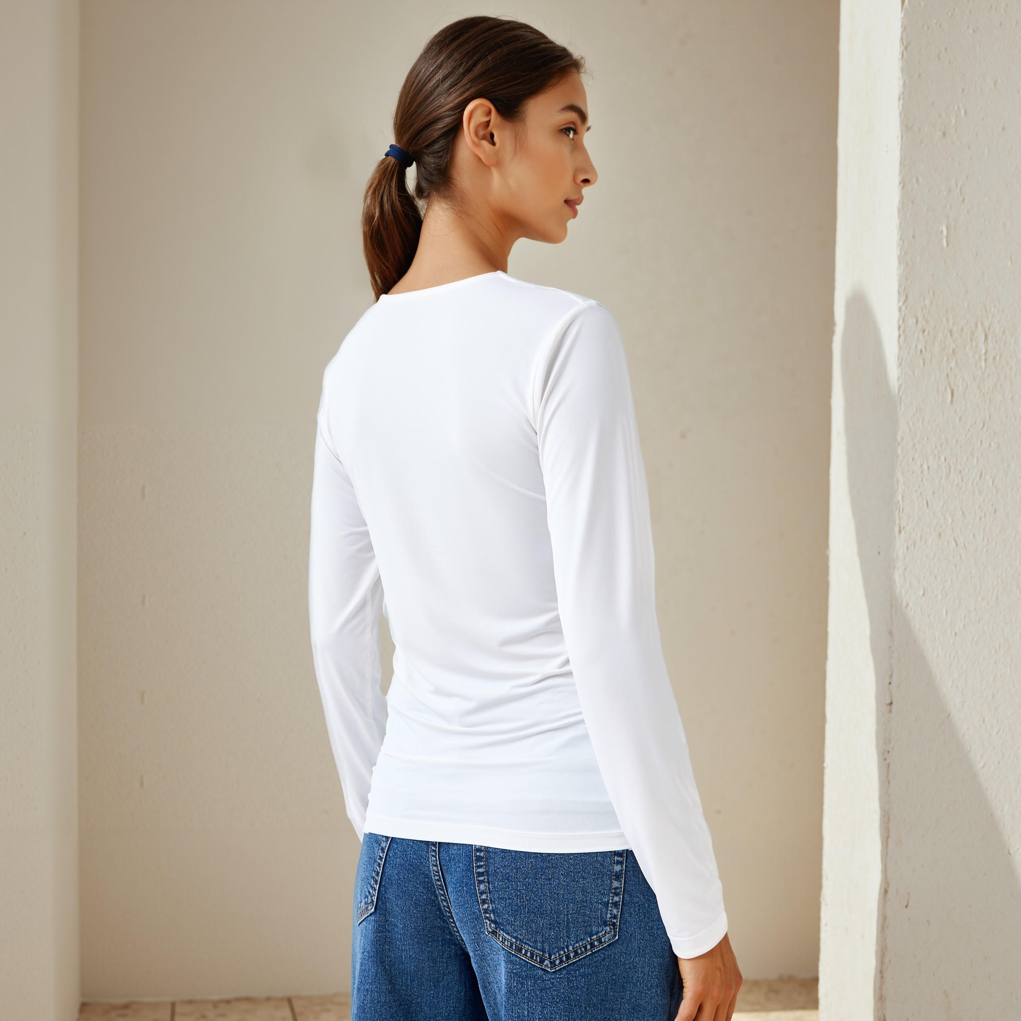 Crew Neck T-shirt with Long Sleeves-women-clothing-tshirts-image-3