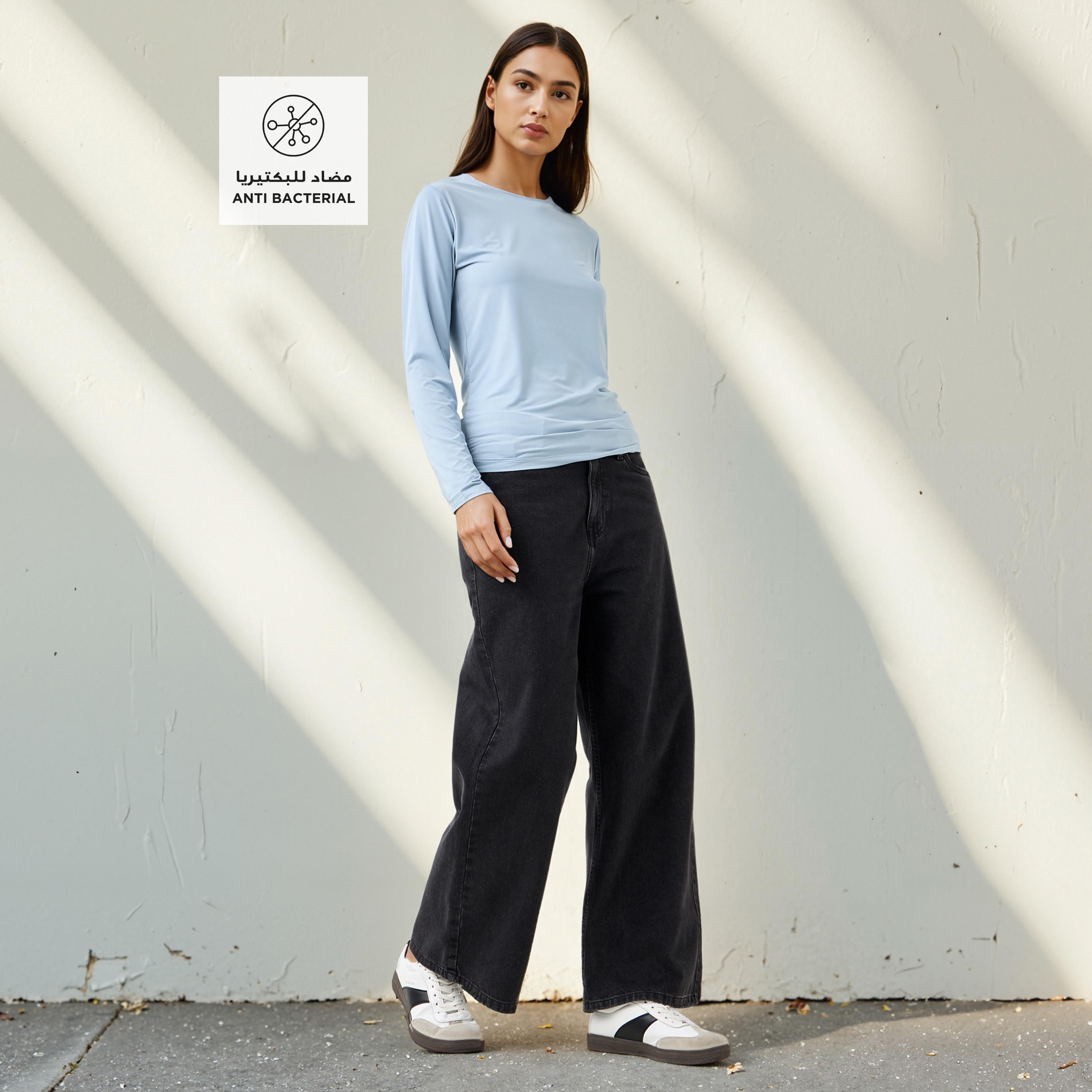 Crew Neck T-shirt with Long Sleeves-women-clothing-tshirts-image-2