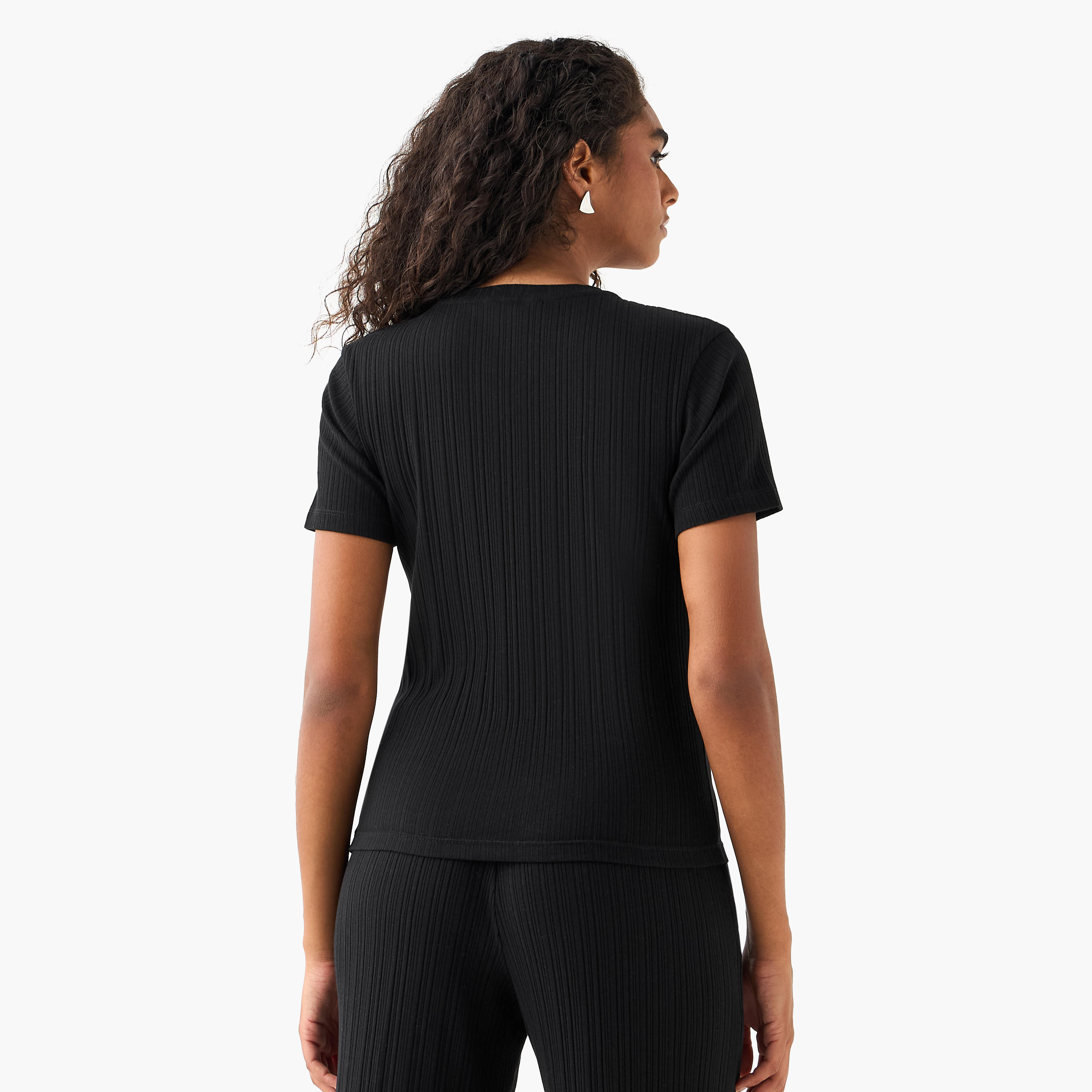 Ribbed Round Neck T-shirt-women-clothing-coordsets-image-3