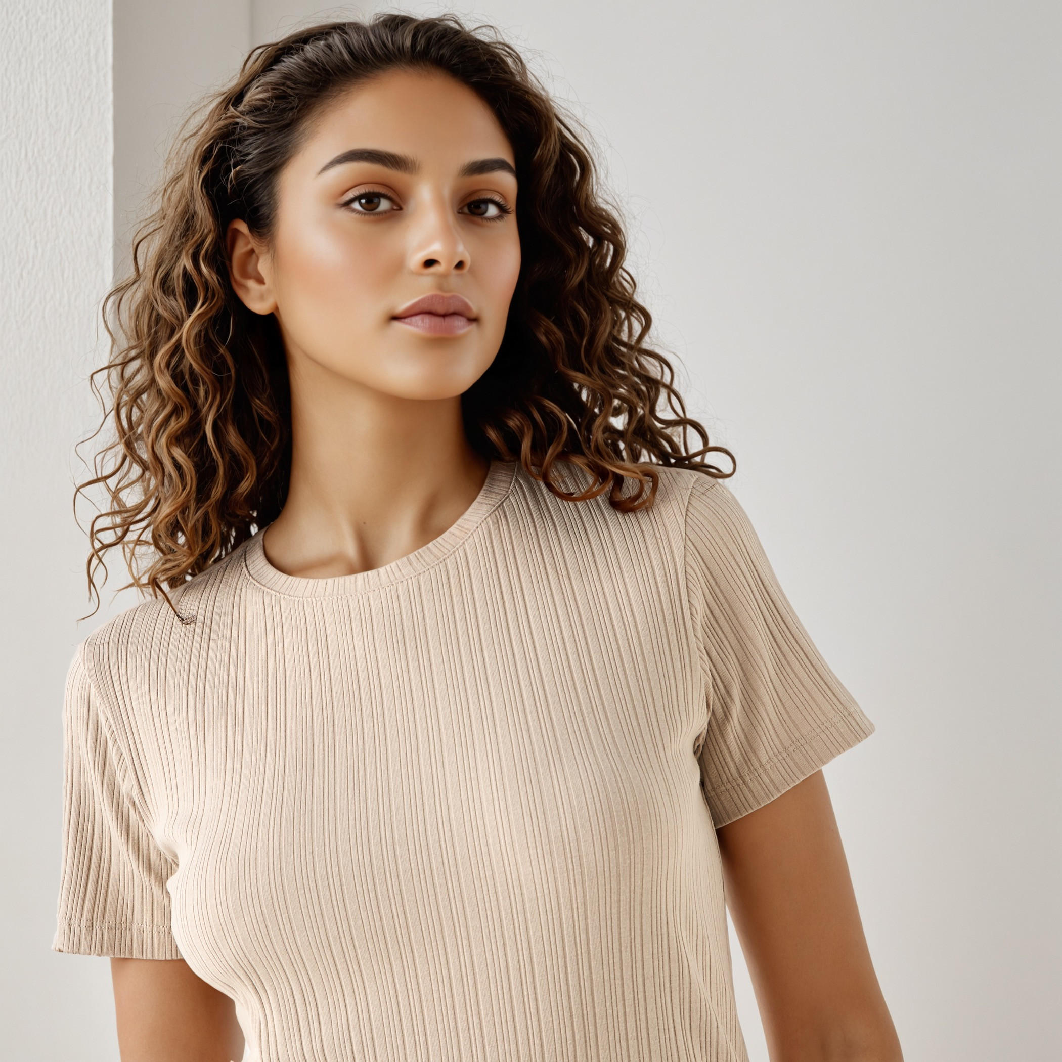 Ribbed Round Neck T-shirt-women-clothing-coordsets-image-4