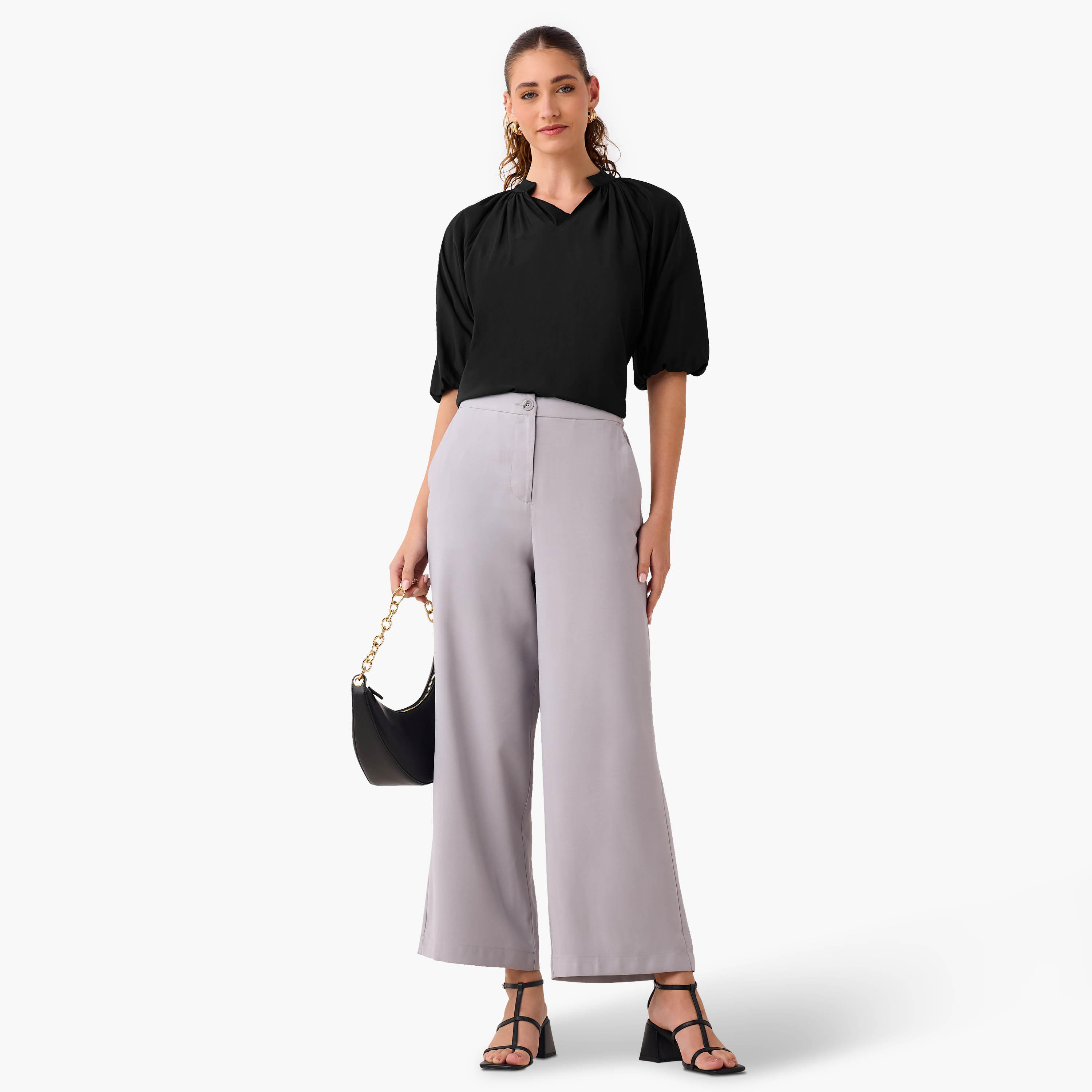 Mandarin Collar Balloon Sleeves Top-women-clothing-shirtsandblouses-blouses-image-2