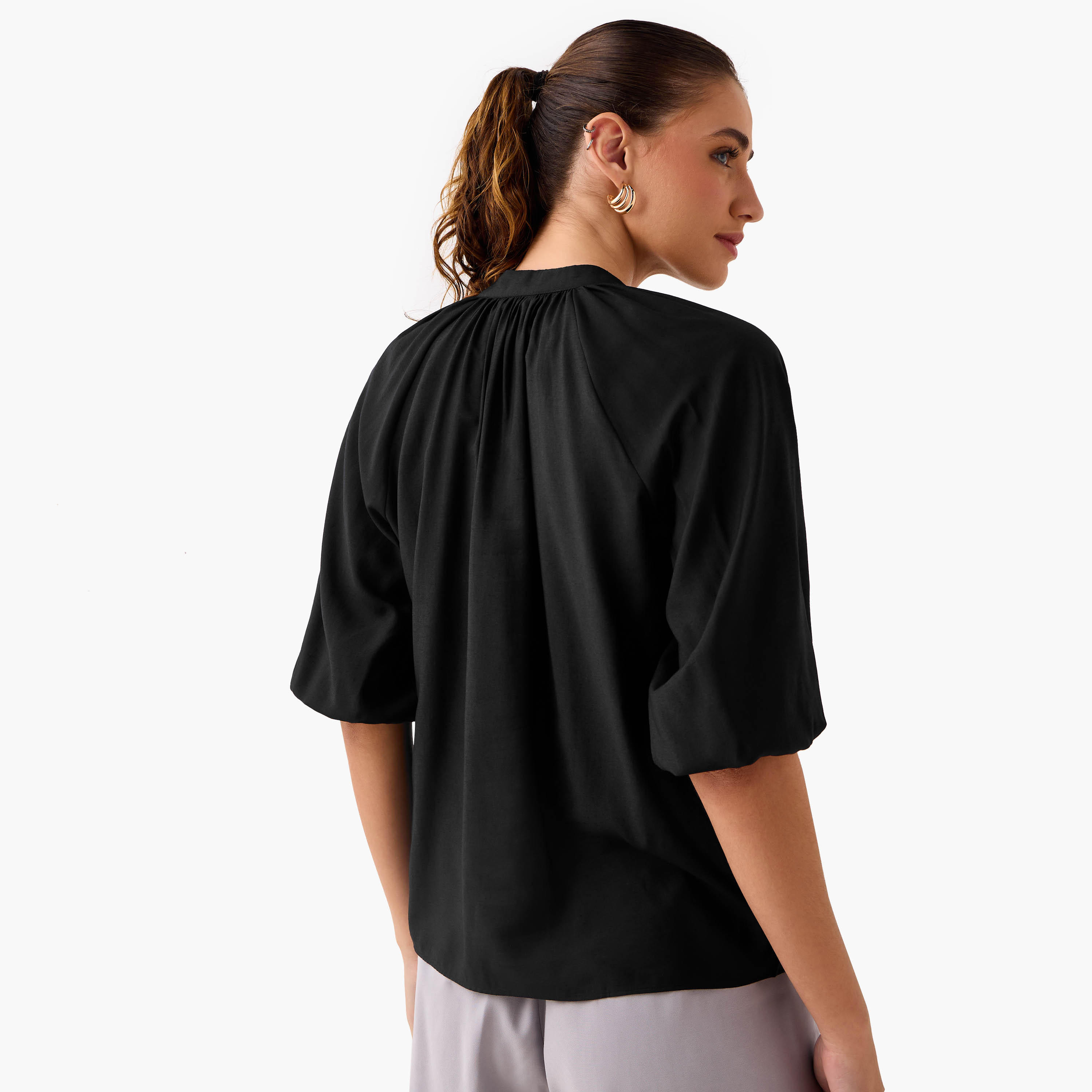 Mandarin Collar Balloon Sleeves Top-women-clothing-shirtsandblouses-blouses-image-3