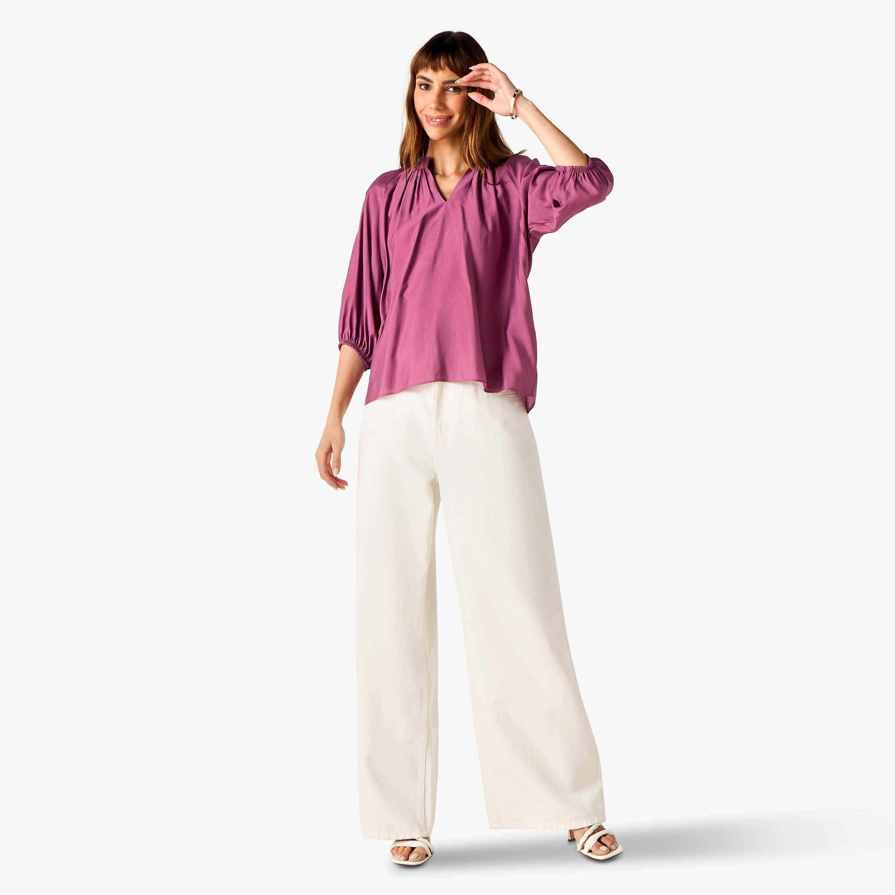 Mandarin Collar Balloon Sleeves Top-women-clothing-shirtsandblouses-blouses-image-2
