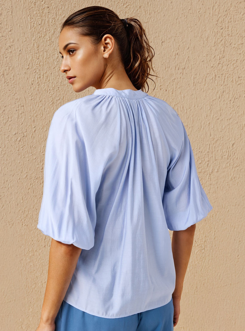 Mandarin Collar Balloon Sleeves Top-women-clothing-shirtsandblouses-blouses-image-3