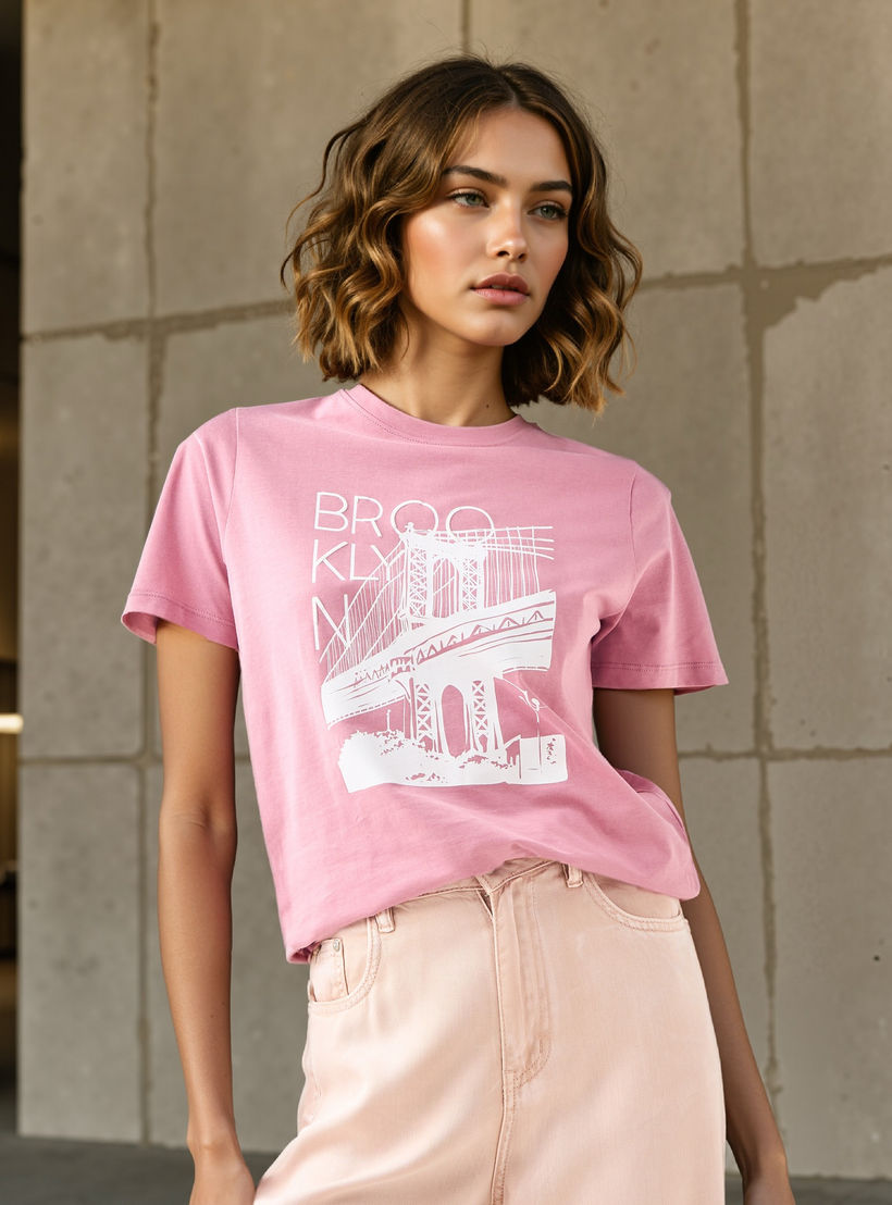 Graphic Print T-shirt with Crew Neck-women-clothing-tshirts-image-1