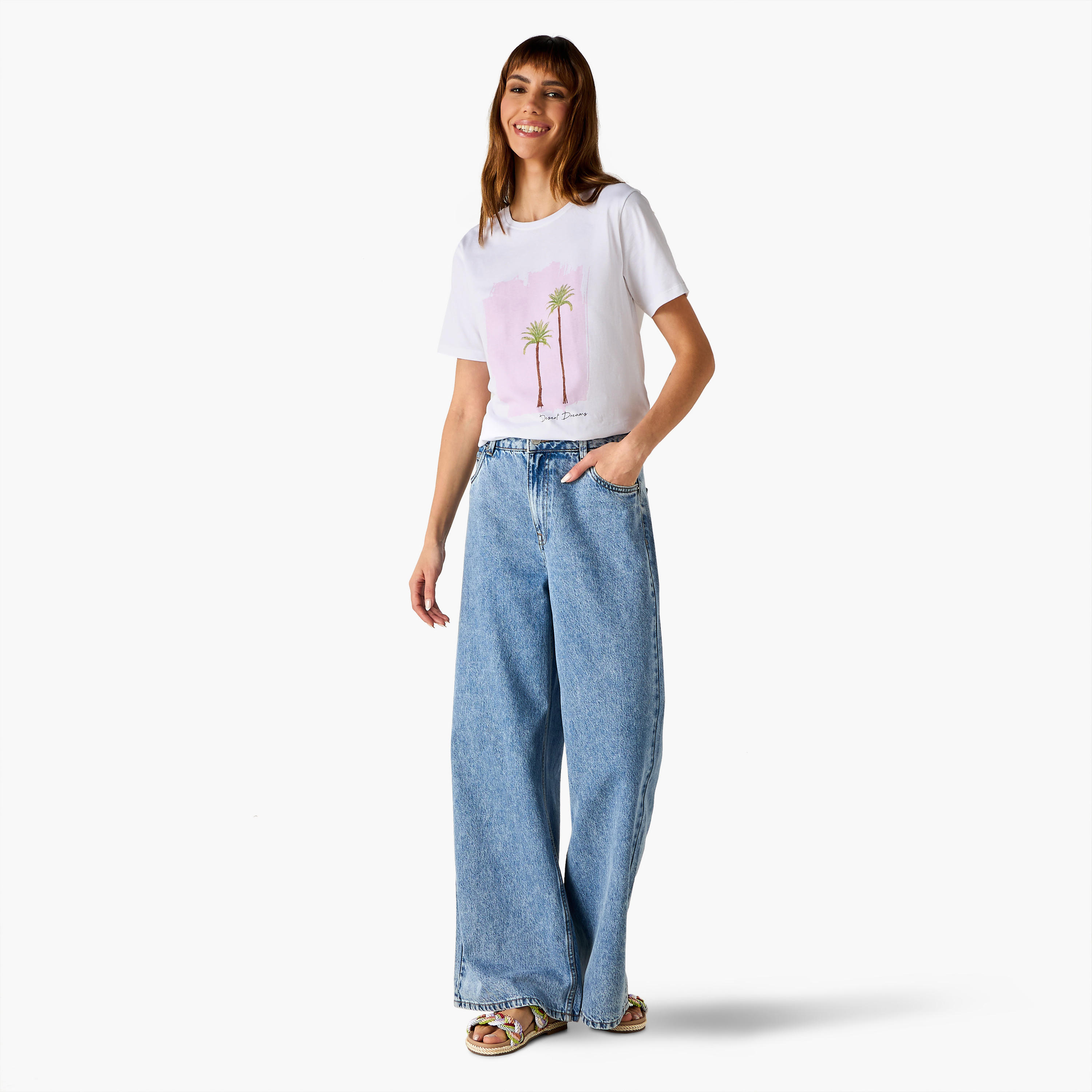Graphic Print Crew Neck T-shirt-women-clothing-tshirts-image-2