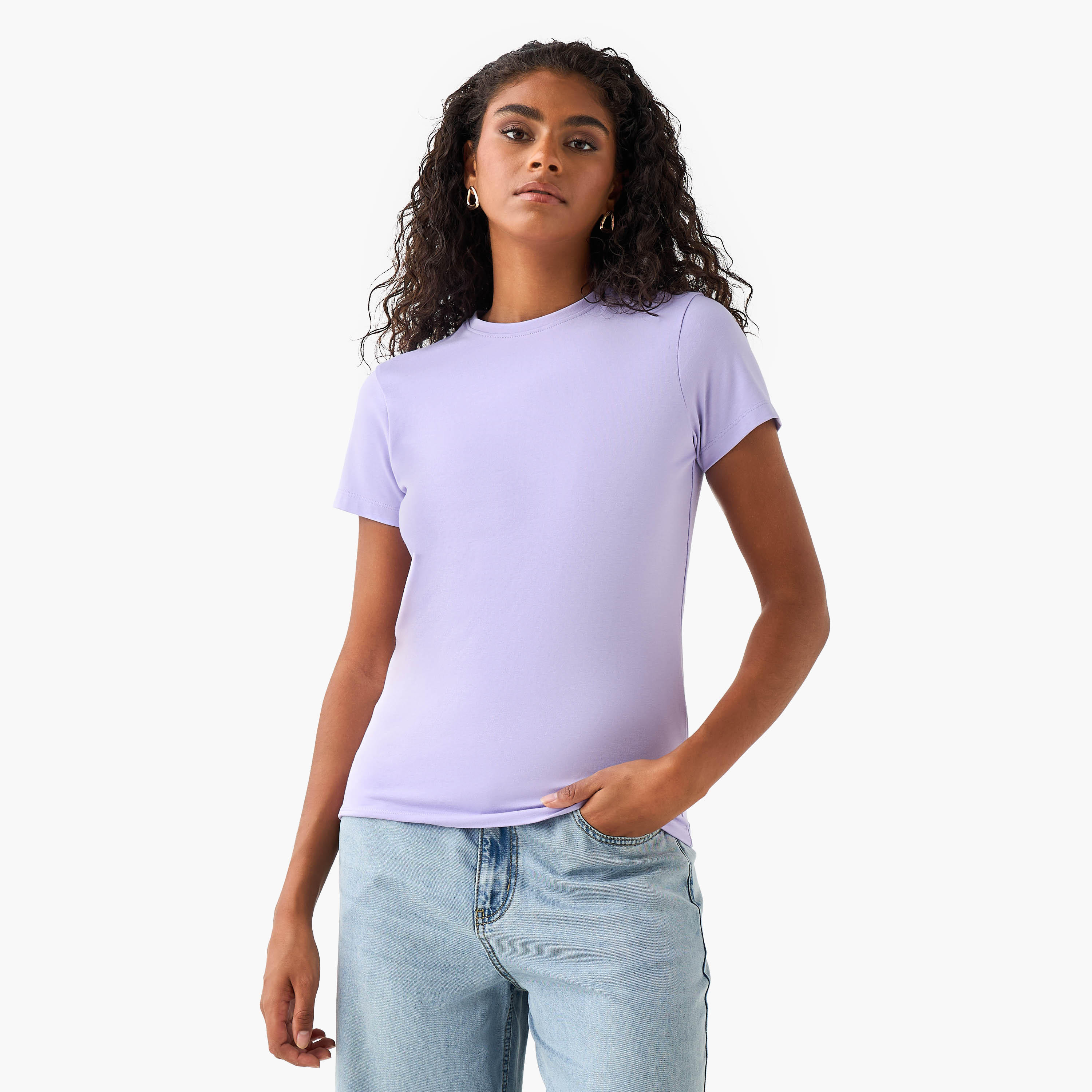 Slim Fit Crew Neck T-shirt-women-clothing-tshirts-image-1