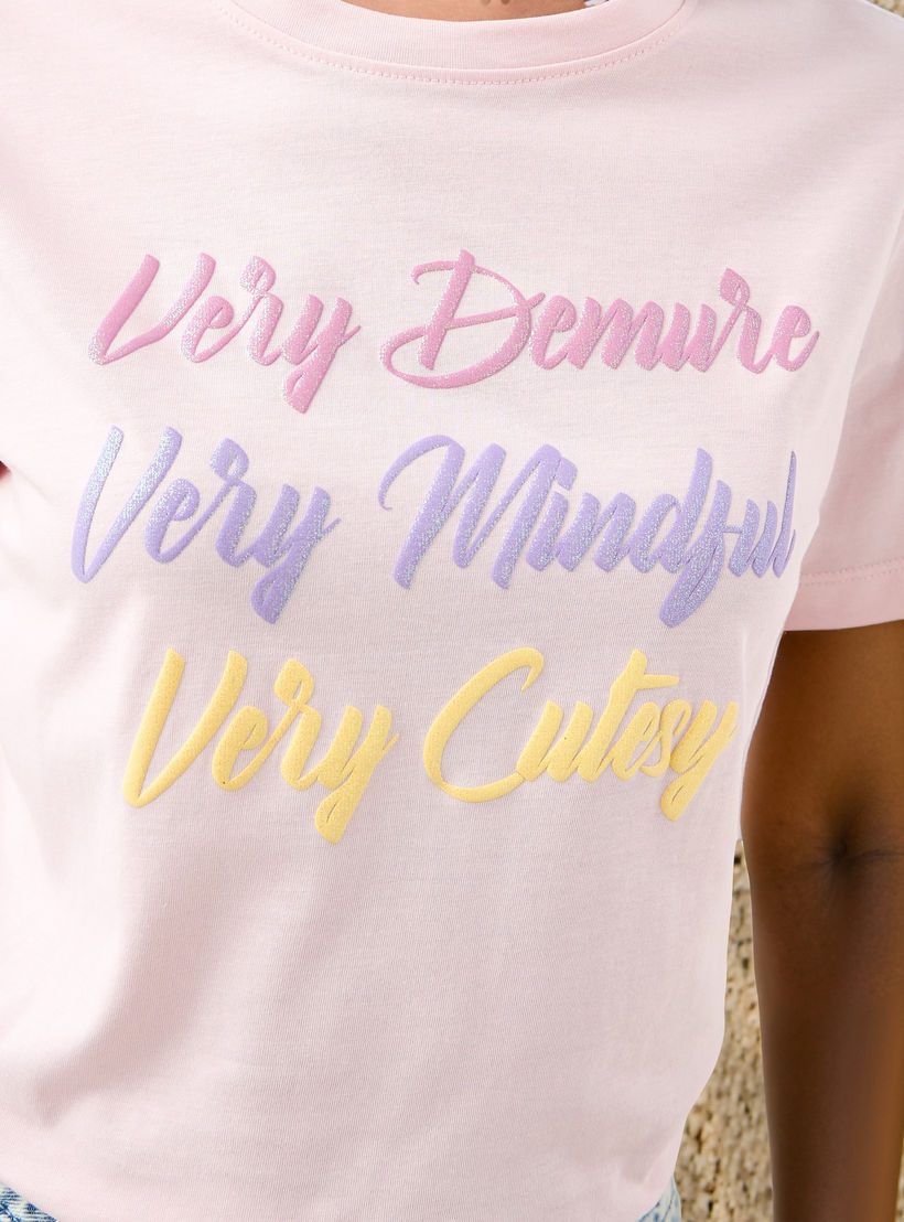 Slogan Print Crew Neck T-shirt-women-clothing-tshirts-image-4