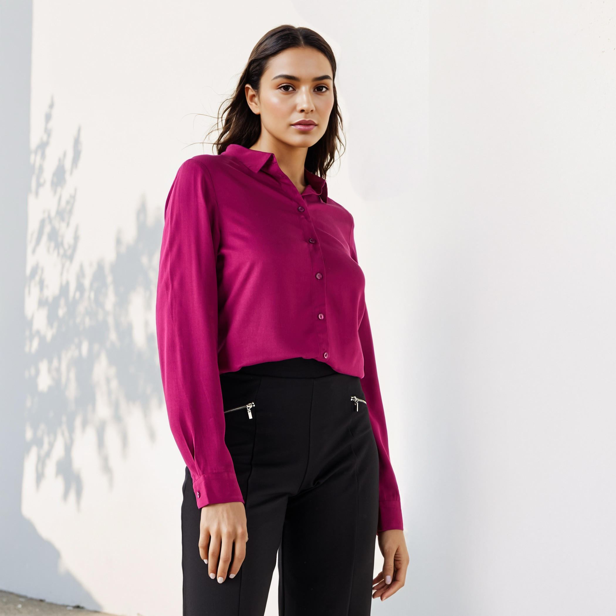قميص فيسكوز بياقة وقصة عادية-women-clothing-shirtsandblouses-shirts-image-1