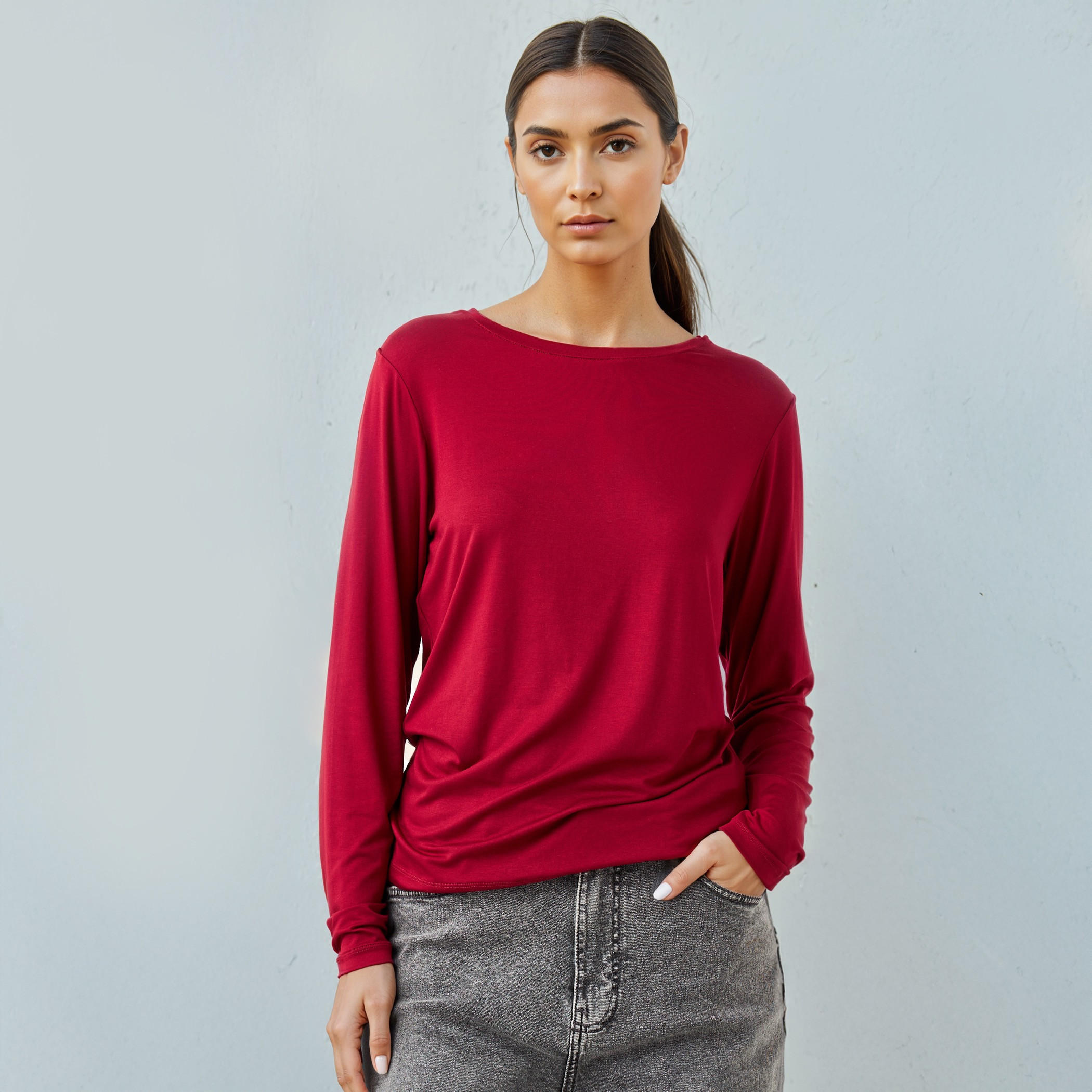 تيشيرت بقصّة سليم وأكمام طويلة-women-clothing-tshirts-image-1