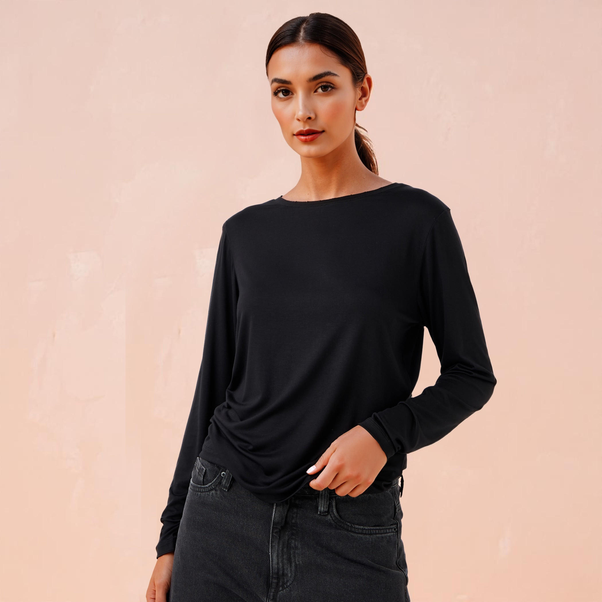 Slim Fit T-shirt with Long Sleeves-women-clothing-tshirts-image-1