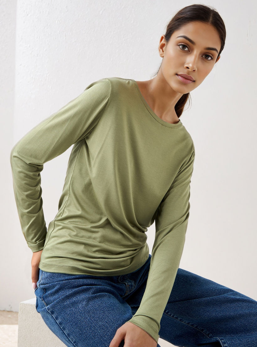Slim Fit T-shirt with Long Sleeves-women-clothing-tshirts-image-1