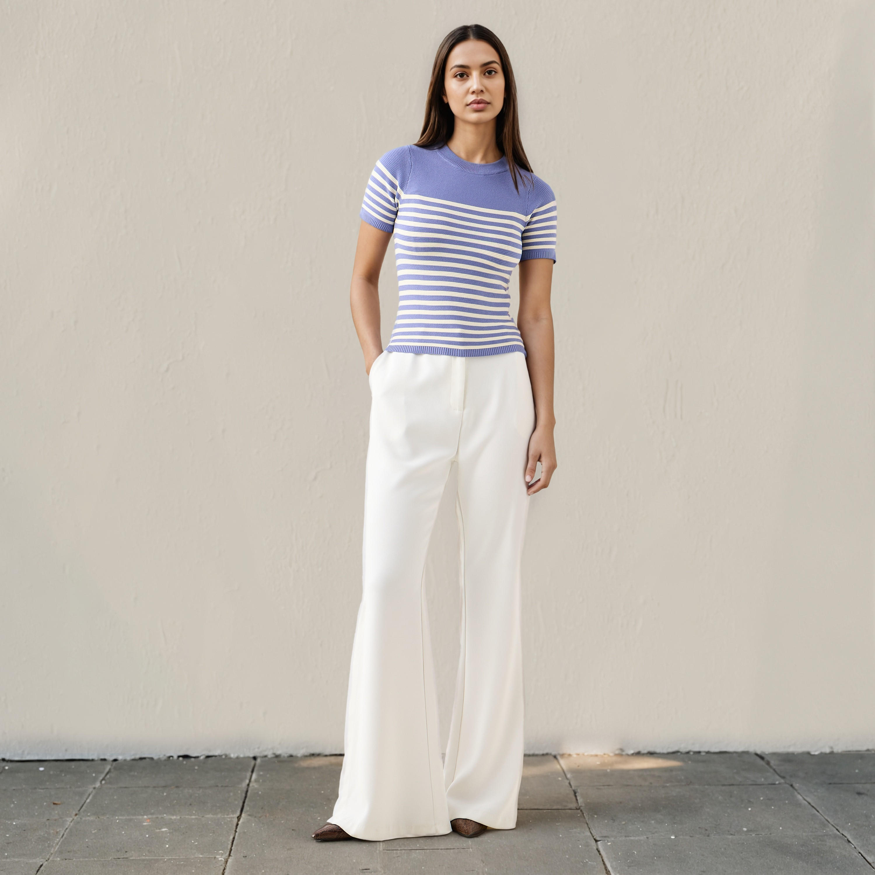 Striped Knit Top with Short Sleeves-women-clothing-cardigansandjumpers-jumpers-image-2