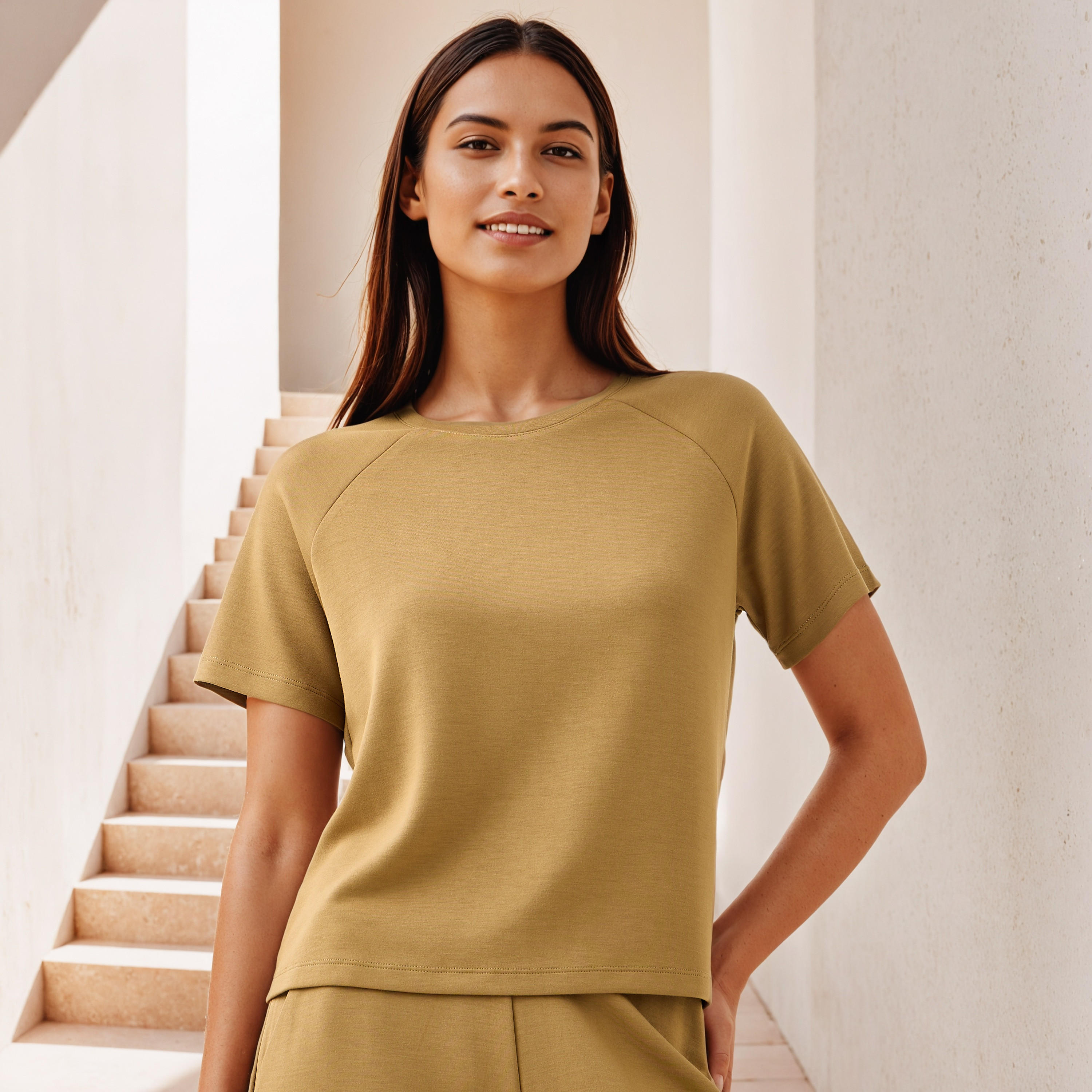 Crew Neck T-shirt with Short Sleeves-women-clothing-tshirts-image-1