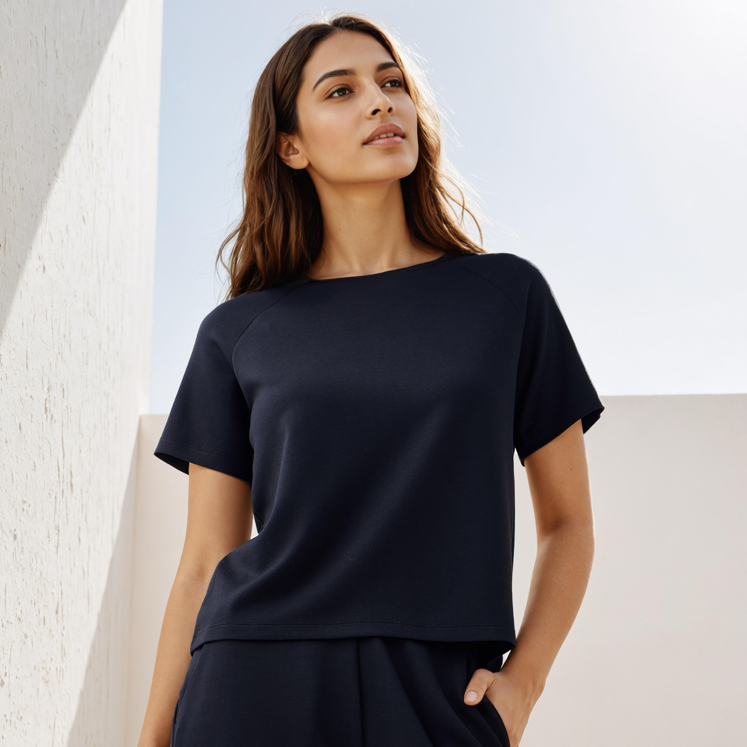 Crew Neck T-shirt with Short Sleeves-women-clothing-tshirts-image-1