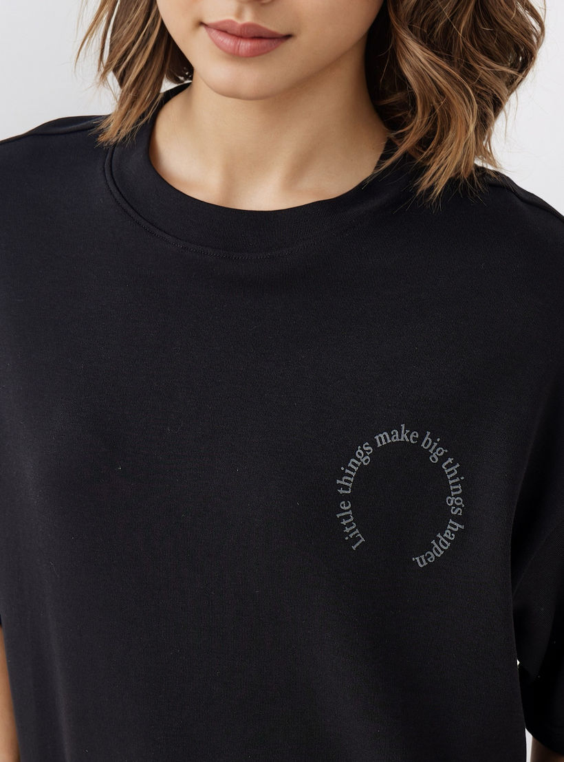 Slogan Print Boxy Cotton T-shirt with Crew Neck-women-clothing-tshirts-image-4