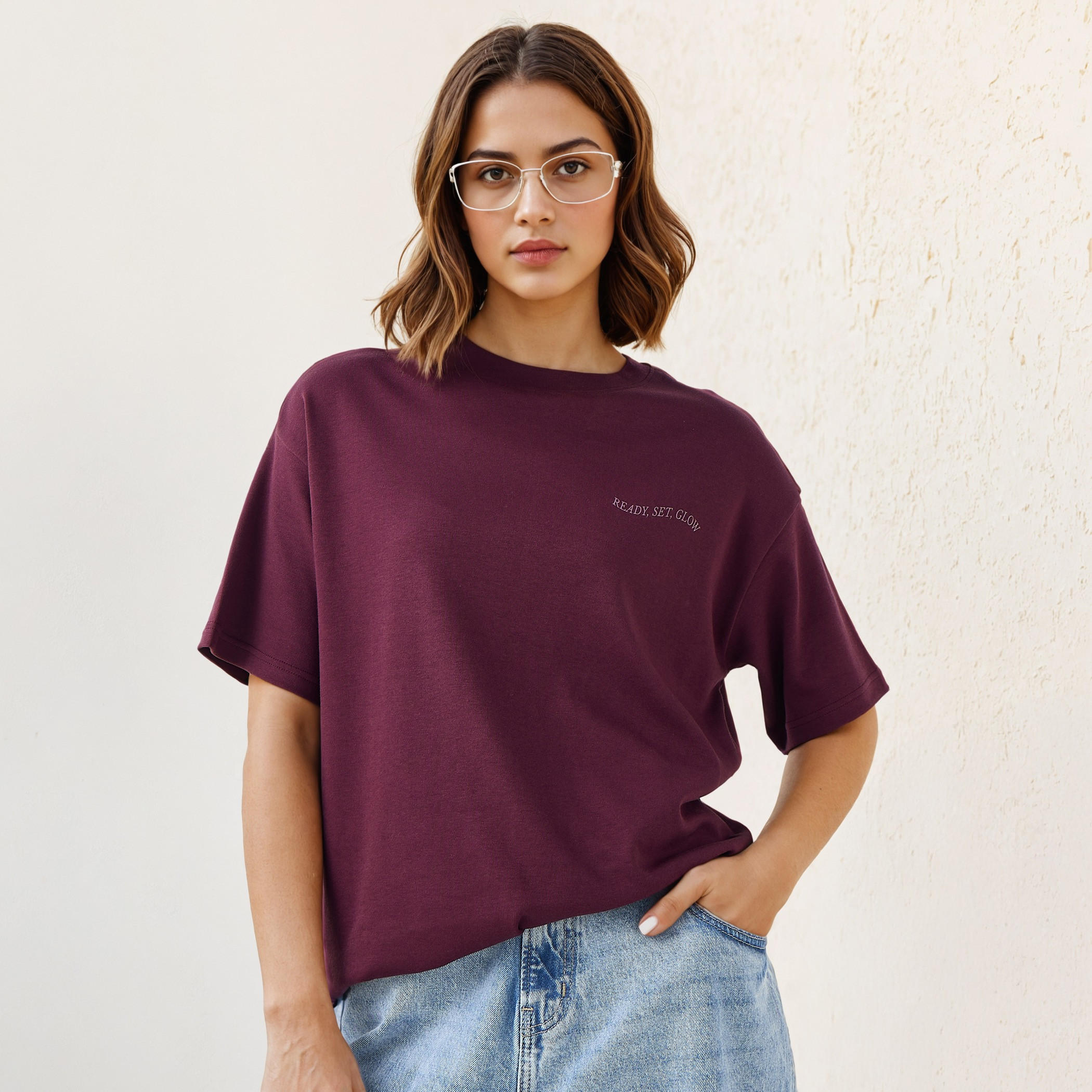 Slogan Print Boxy Cotton T-shirt with Crew Neck-women-clothing-tshirts-image-1