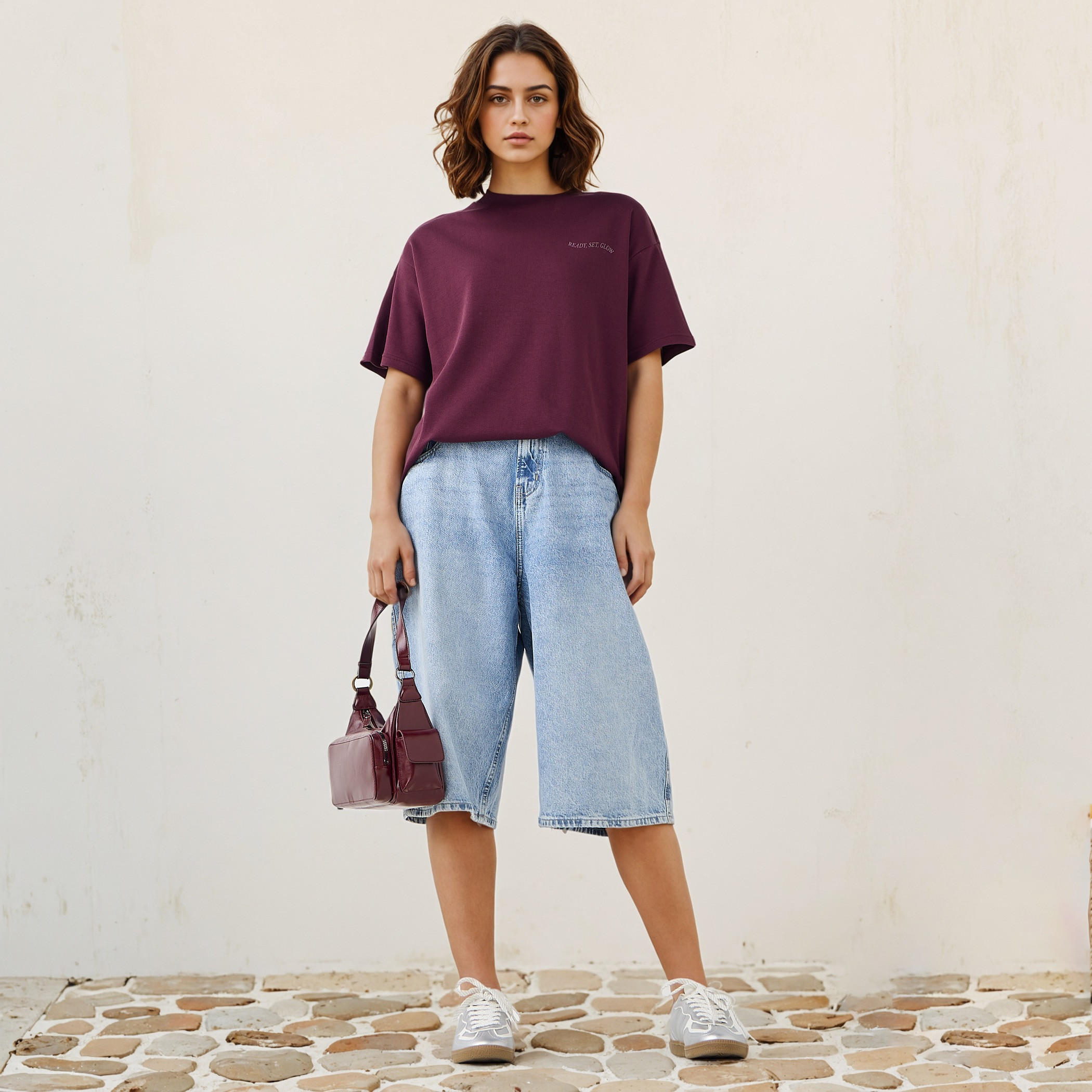 Slogan Print Boxy Cotton T-shirt with Crew Neck-women-clothing-tshirts-image-2