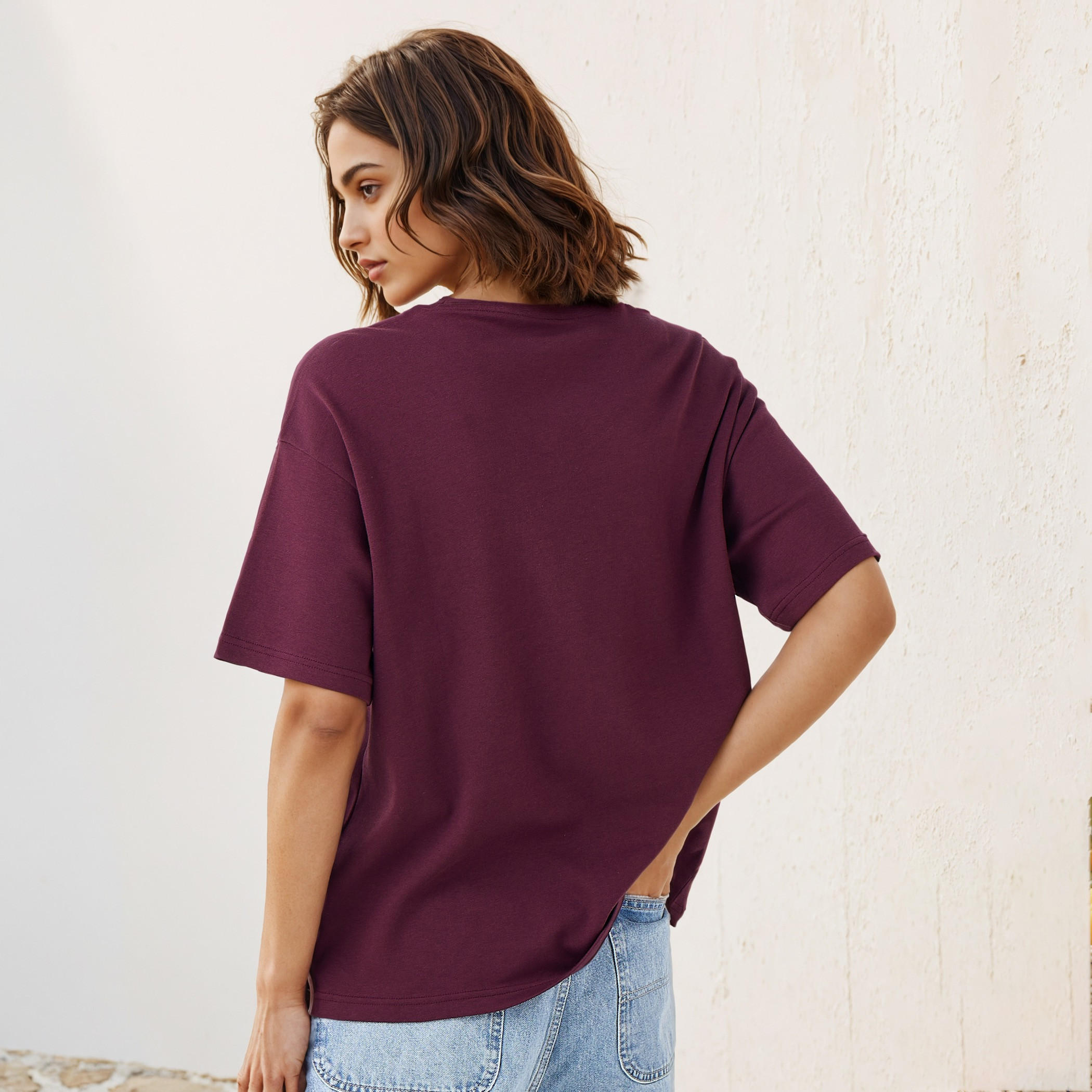 Slogan Print Boxy Cotton T-shirt with Crew Neck-women-clothing-tshirts-image-3