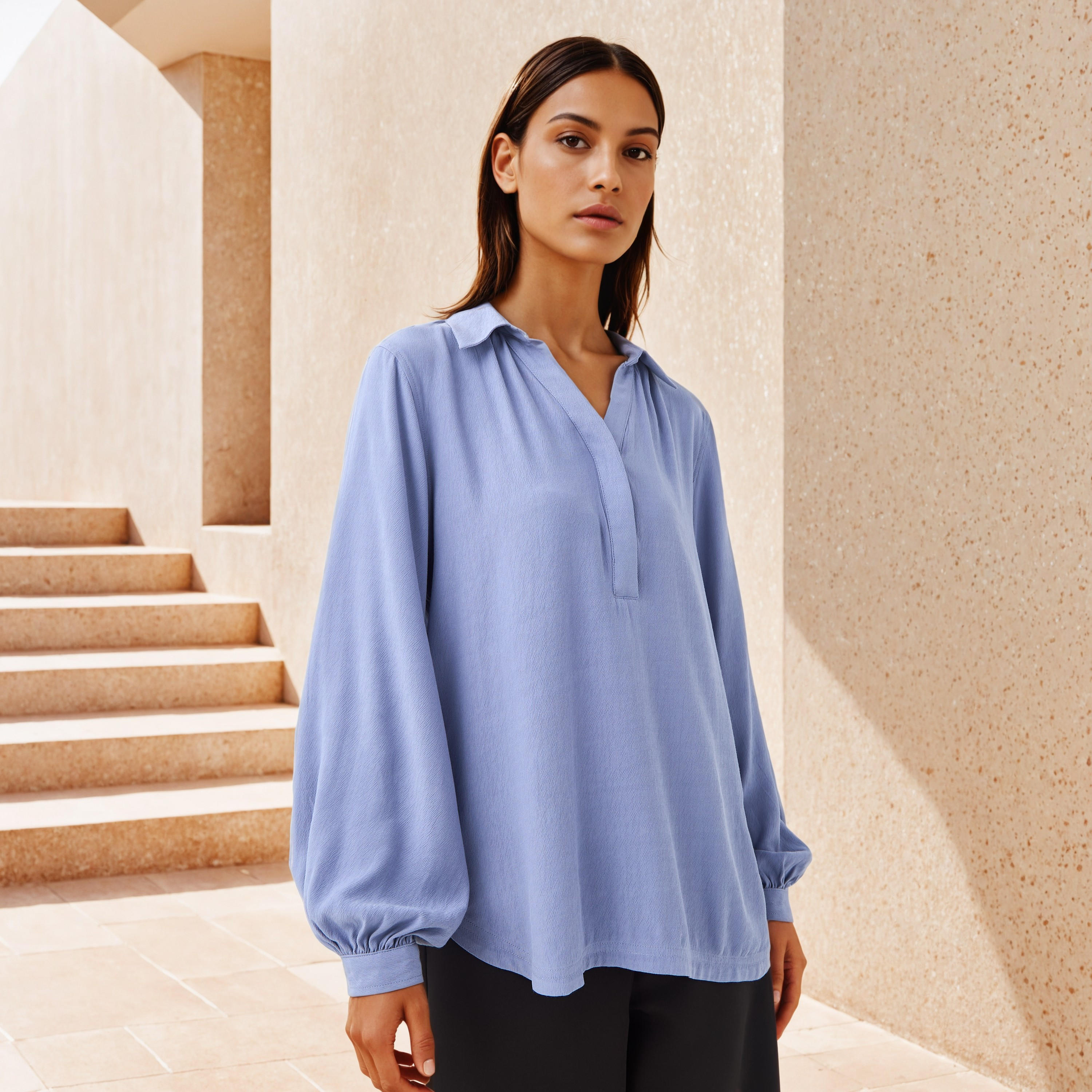 Regular Fit Textured Collared Top-women-clothing-shirtsandblouses-blouses-image-1