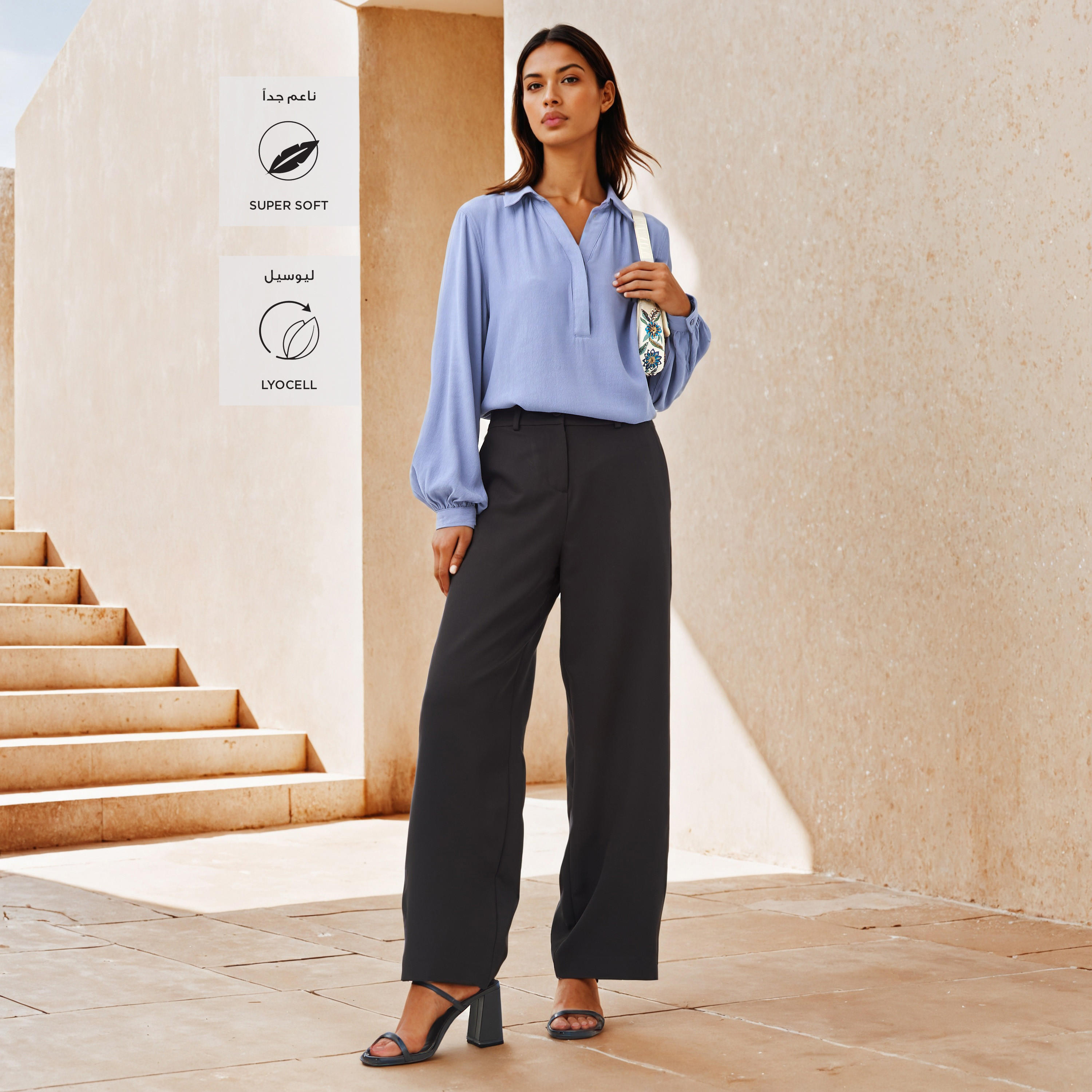 بلوزة بارزة الملمس بقصّة عادية وياقة عادية-women-clothing-shirtsandblouses-blouses-image-2