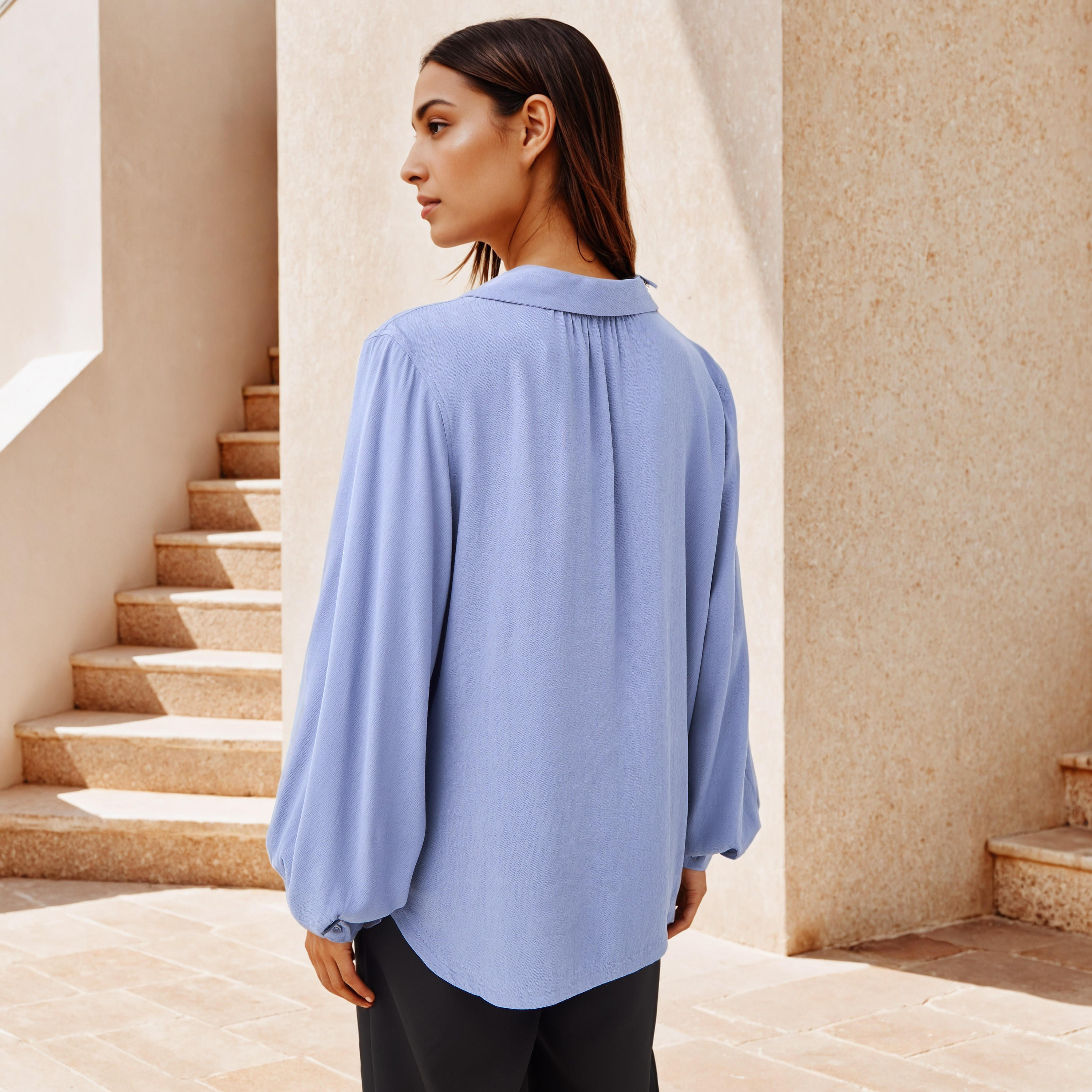بلوزة بارزة الملمس بقصّة عادية وياقة عادية-women-clothing-shirtsandblouses-blouses-image-4
