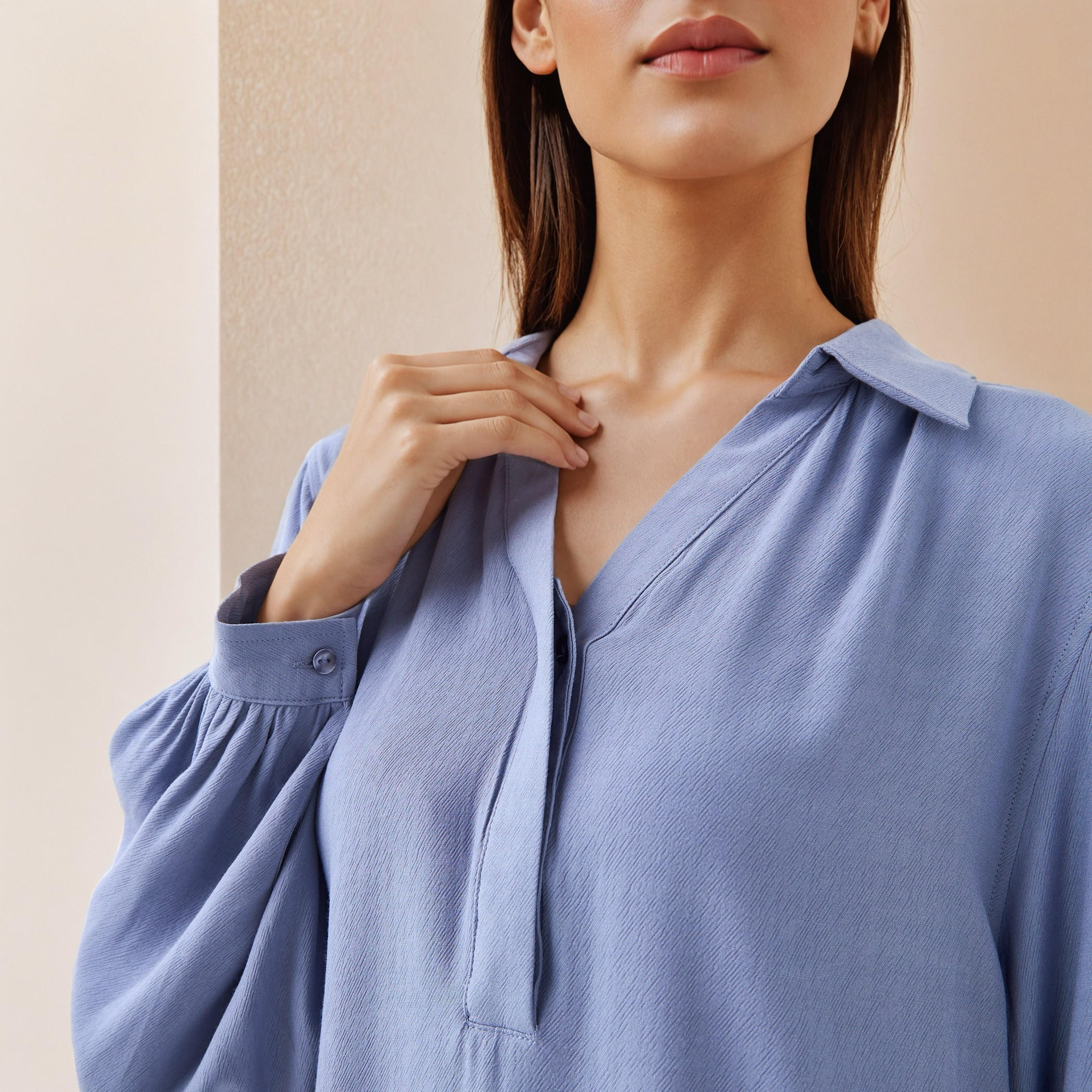 بلوزة بارزة الملمس بقصّة عادية وياقة عادية-women-clothing-shirtsandblouses-blouses-image-5