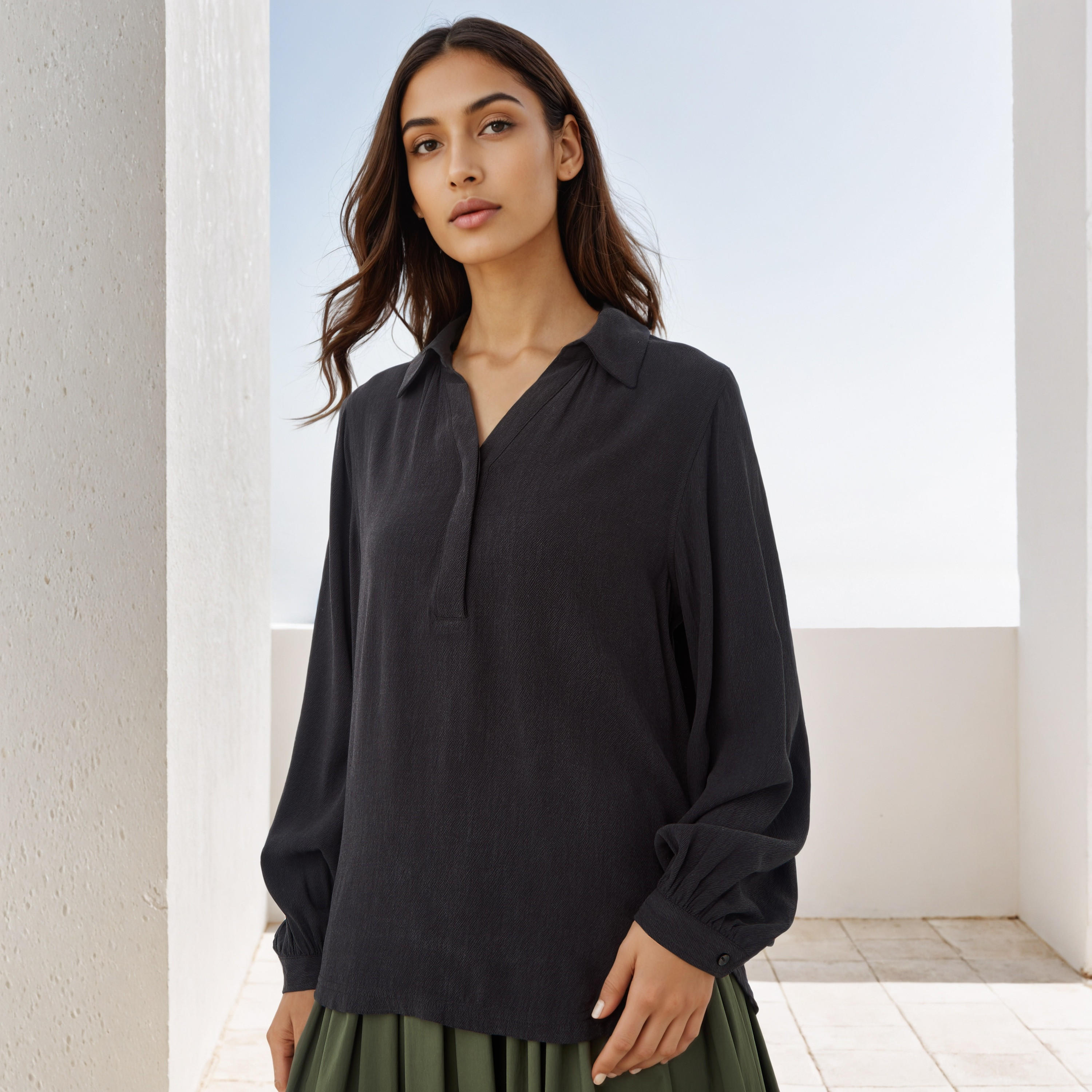Regular Fit Textured Collared Top-women-clothing-shirtsandblouses-blouses-image-1