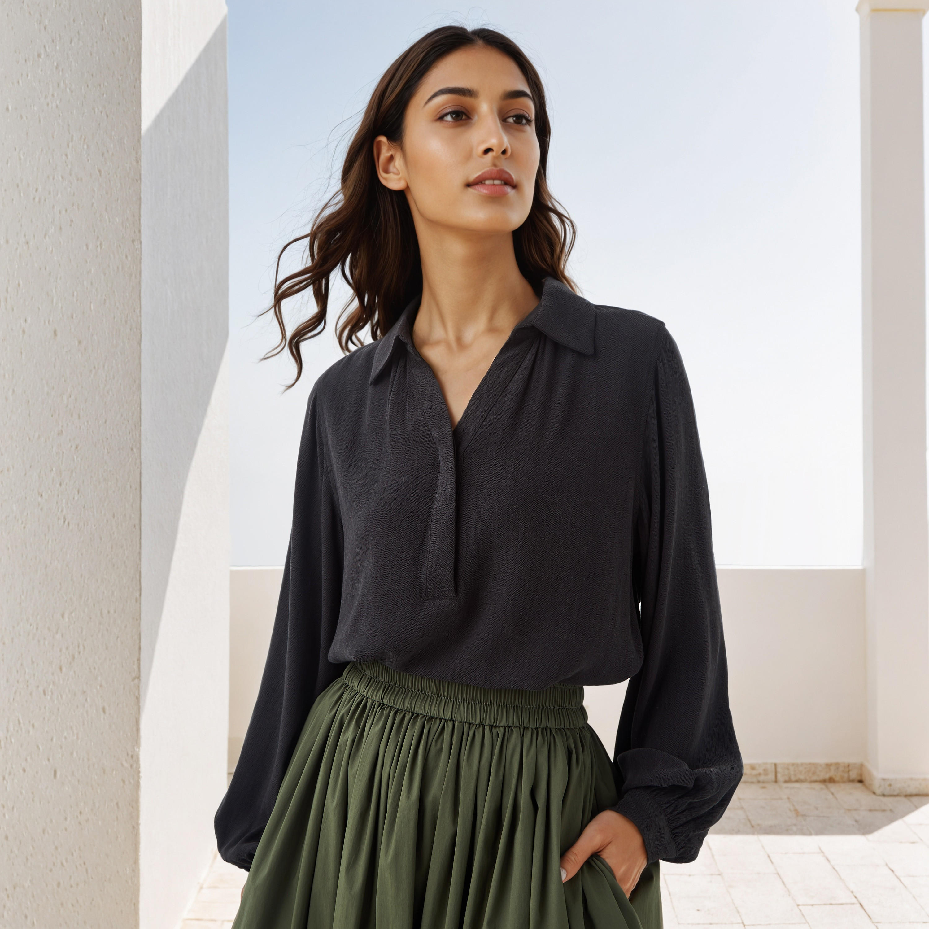 Regular Fit Textured Collared Top-women-clothing-shirtsandblouses-blouses-image-3