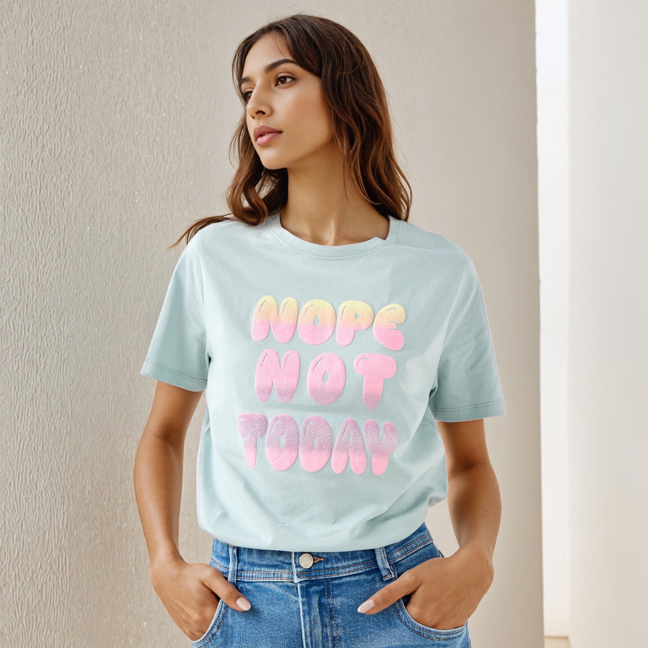 تيشيرت بياقة ضيقة وطبعات شعار-women-clothing-tshirts-image-1