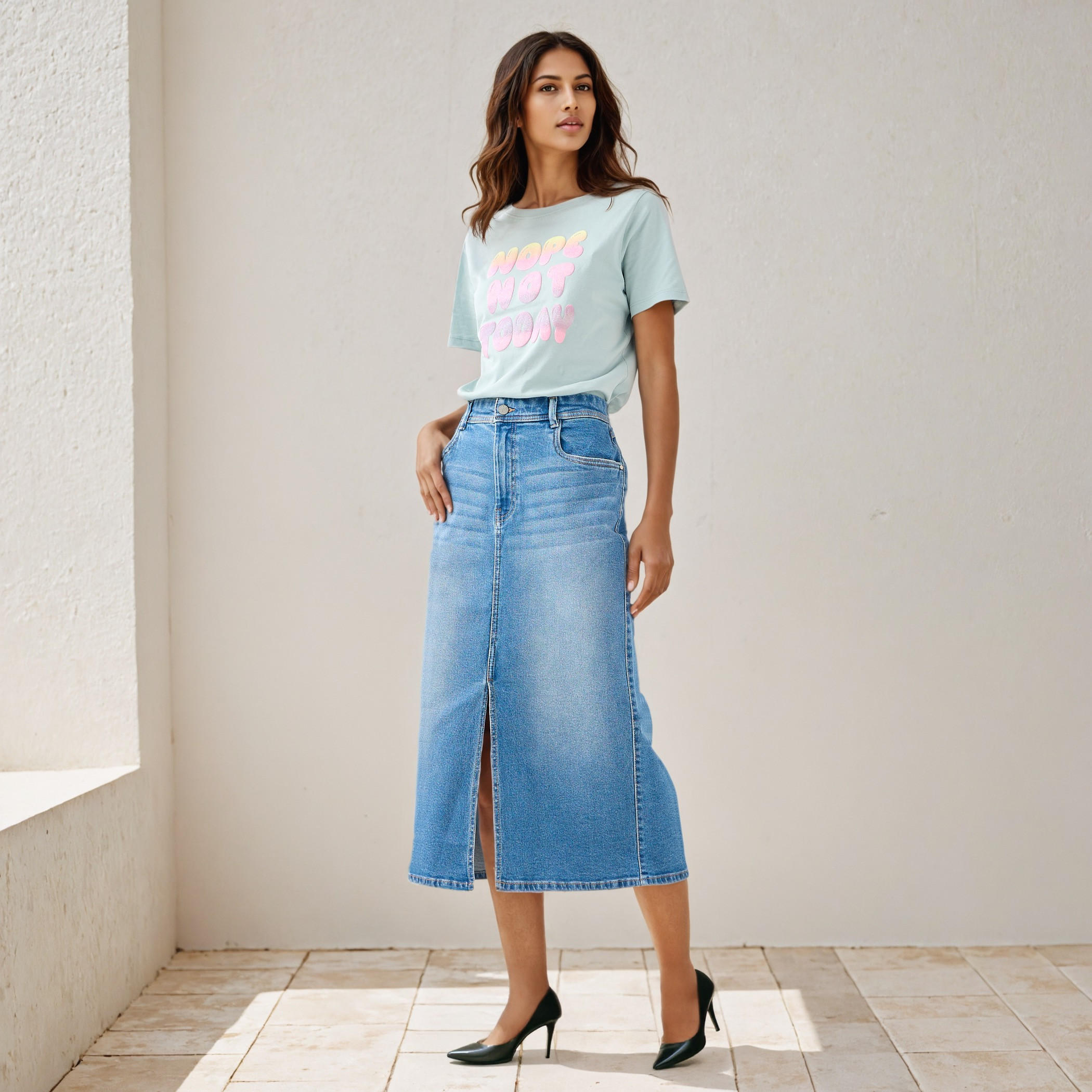 Slogan Print T-shirt with Crew Neck-women-clothing-tshirts-image-2